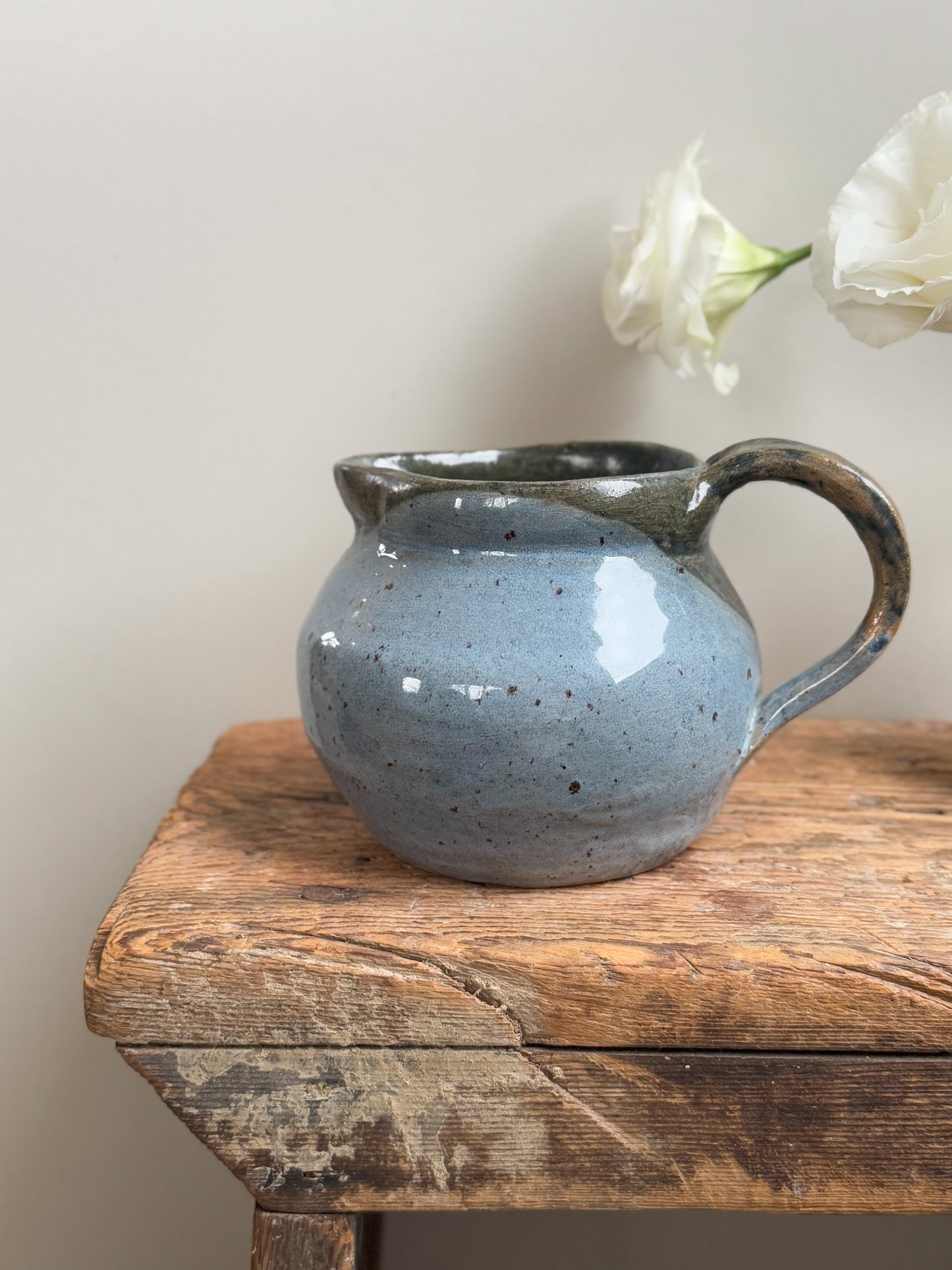 Vintage Studio Pottery Large Blue Speckled Creamer