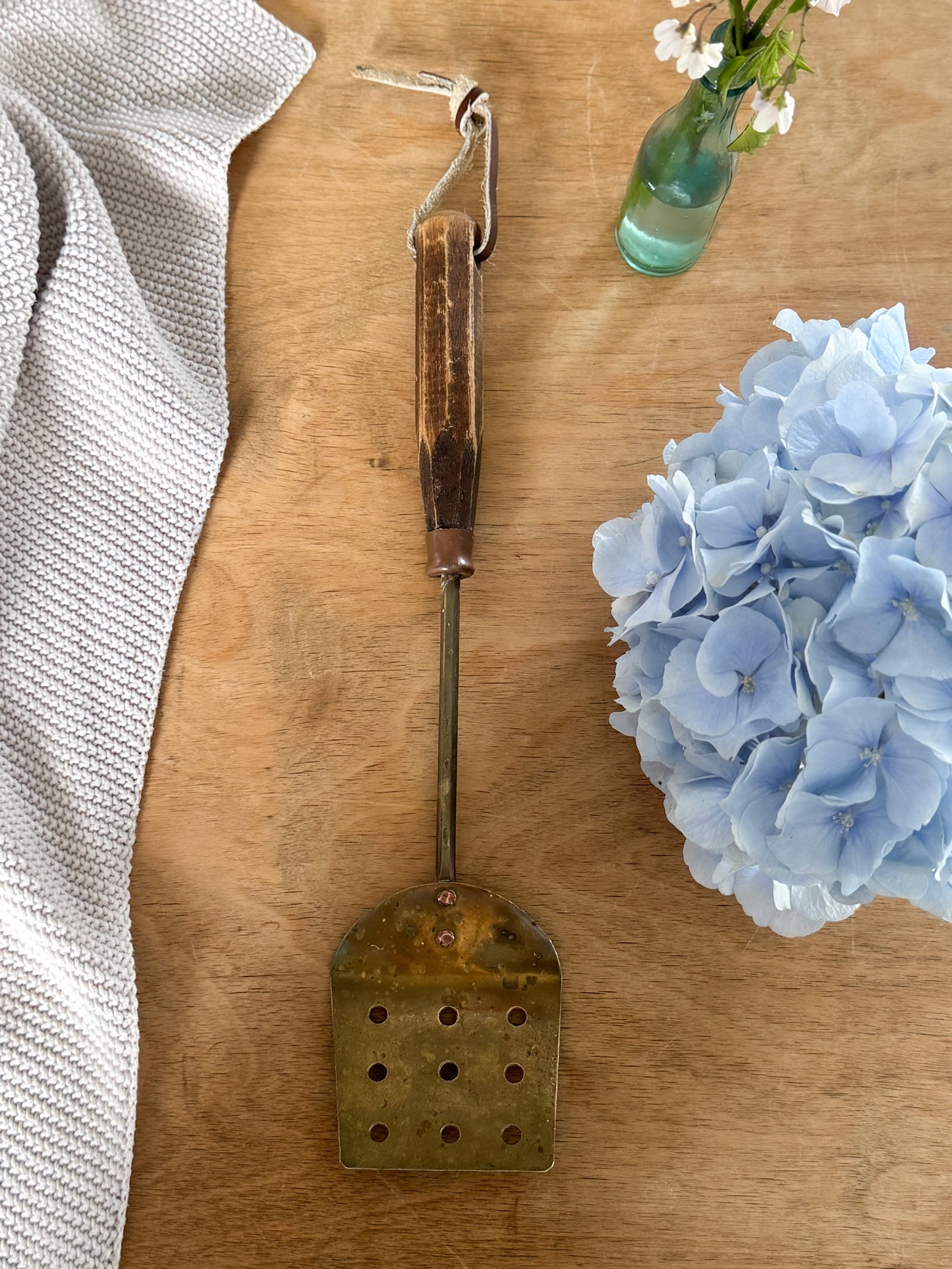 Vintage Handmade Brass, Copper & Wood Spatula