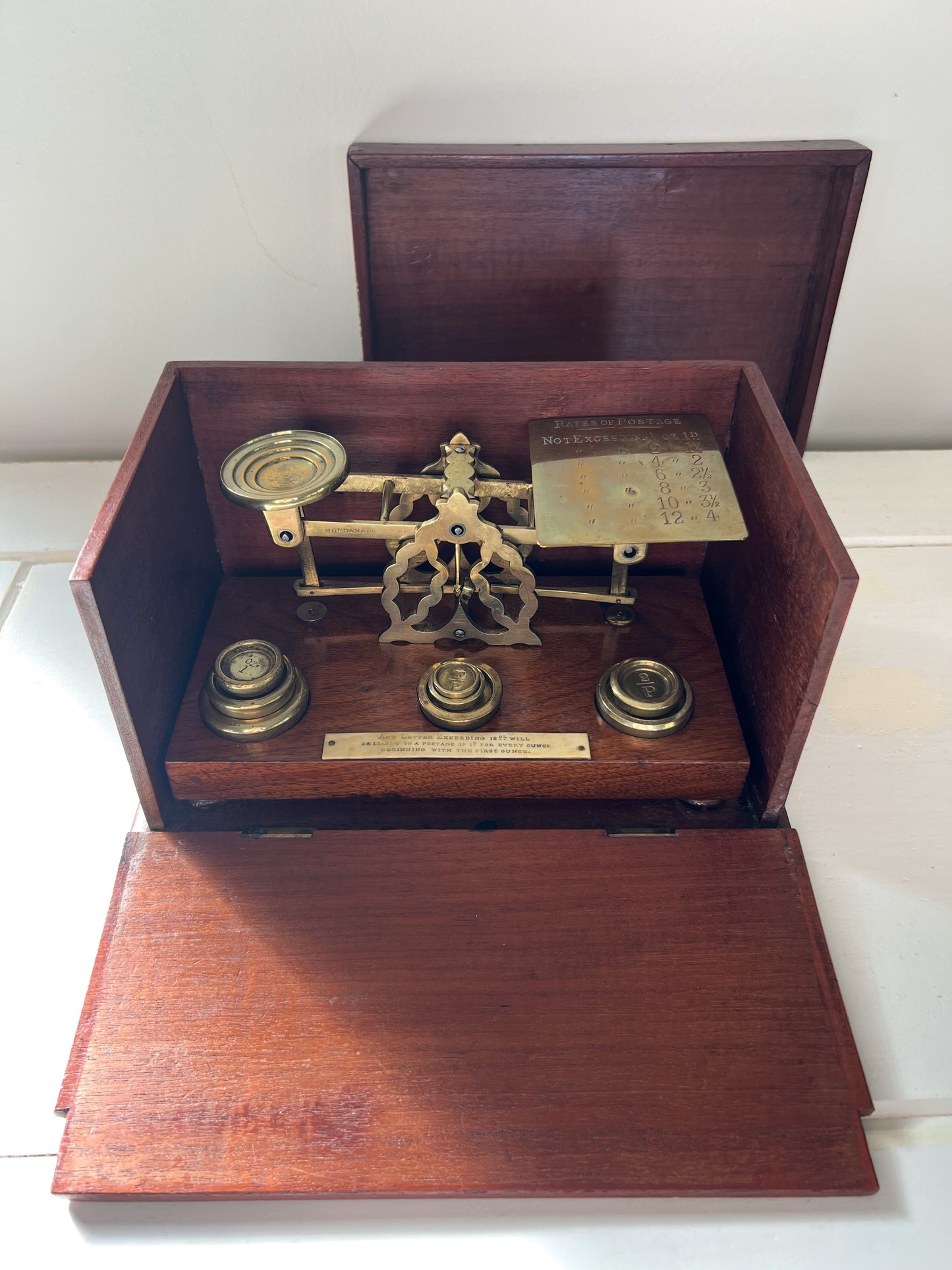 Antique Mordan & Co London Post Office Scales with Original Wooden Box
