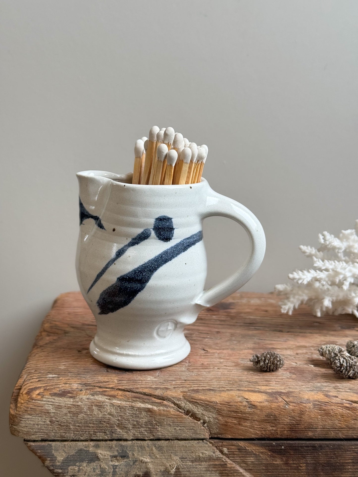 Abstract Studio Pottery Creamer with Indigo Brushwork