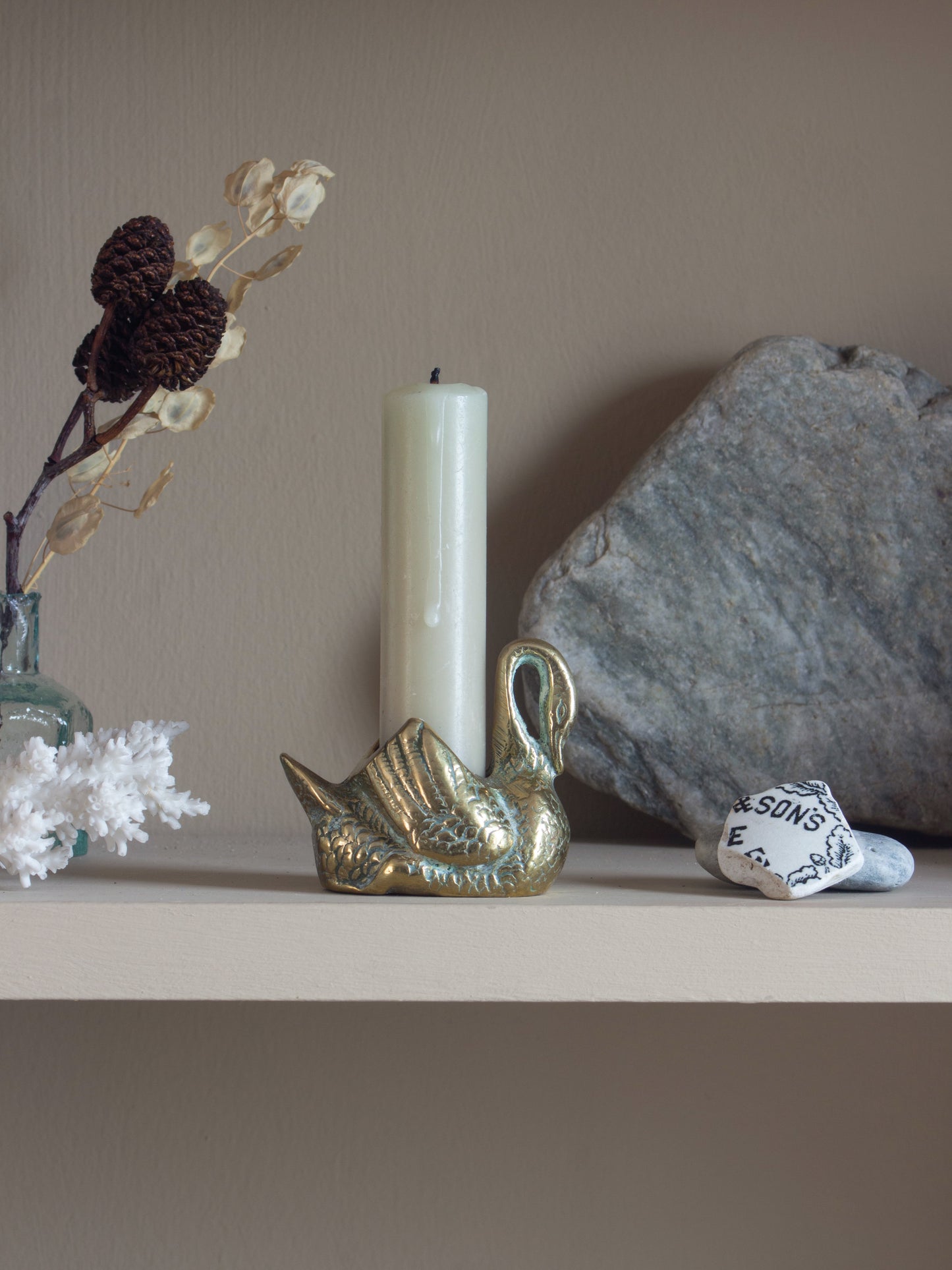 Vintage Solid Brass Swan Candle Holder | Match Pot