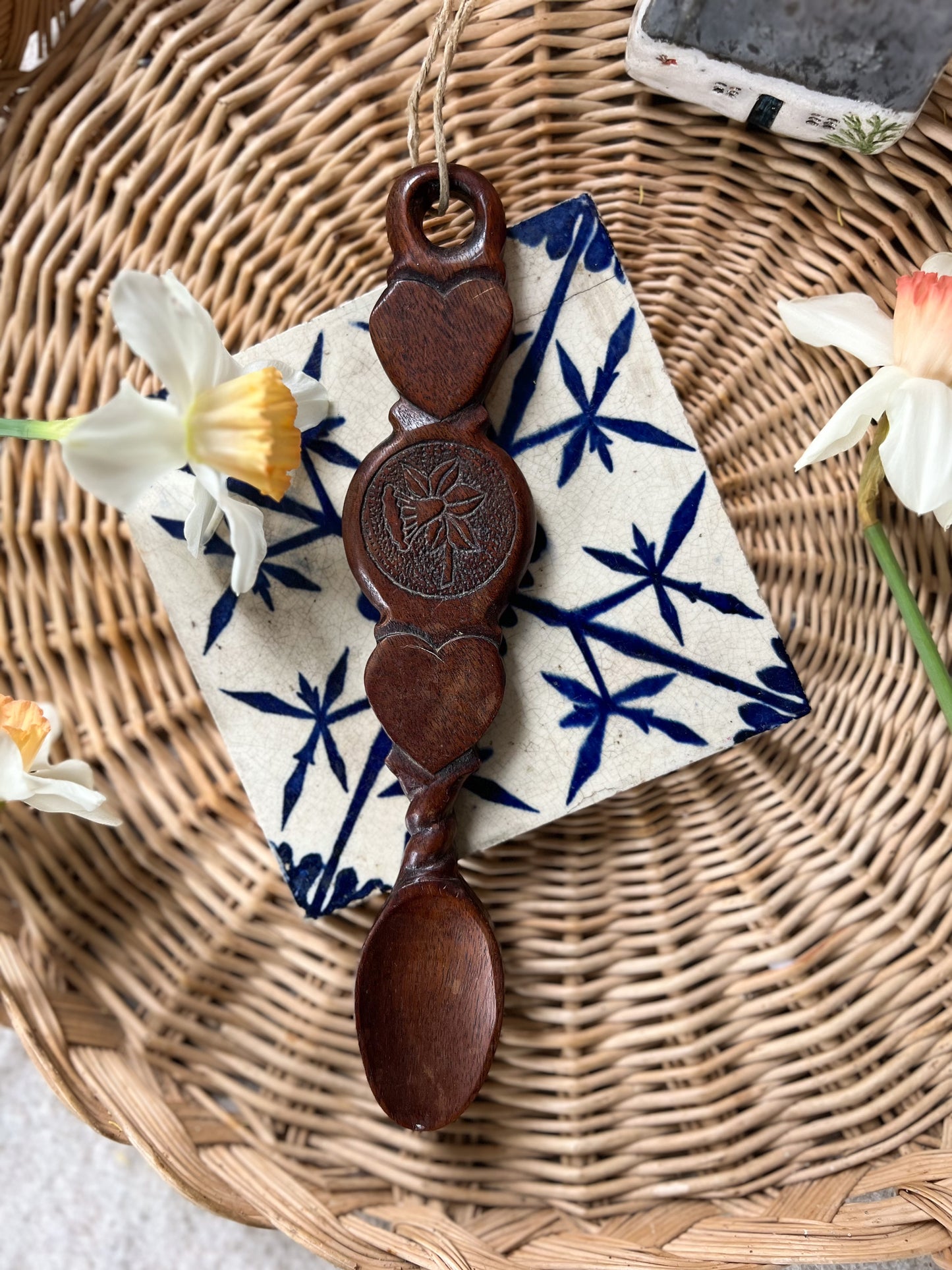 Cennin Pedr • Daffodil Intricately Carved Vintage Welsh Love Spoon