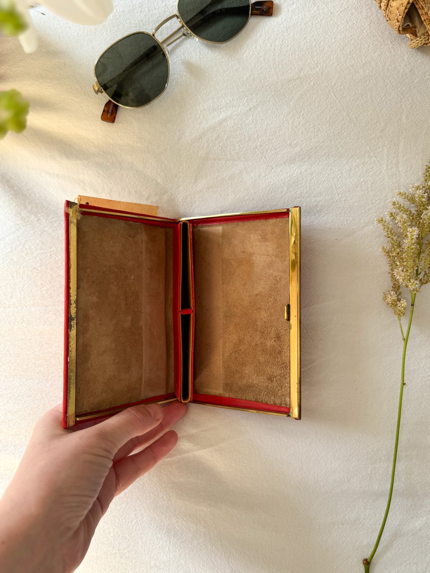 Vintage 1970s Red Leather Clutch Purse – Suede Lined