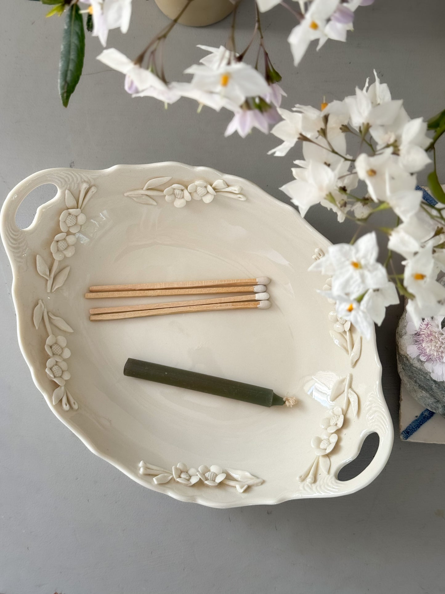 Vintage Handmade Porcelain Floral Dish by Regal
