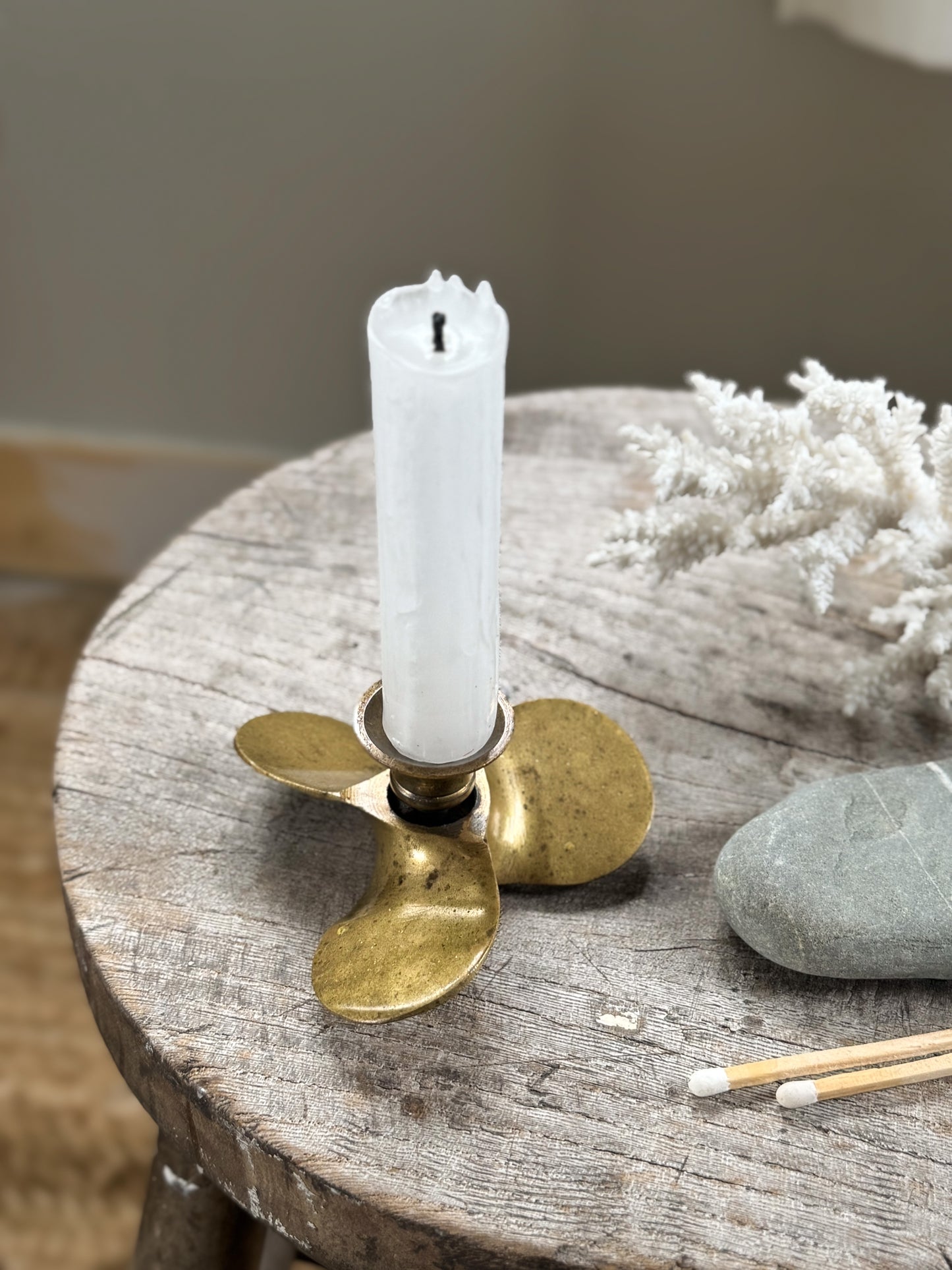 Vintage Solid Brass Nautical Ship’s Propeller Candle Holder