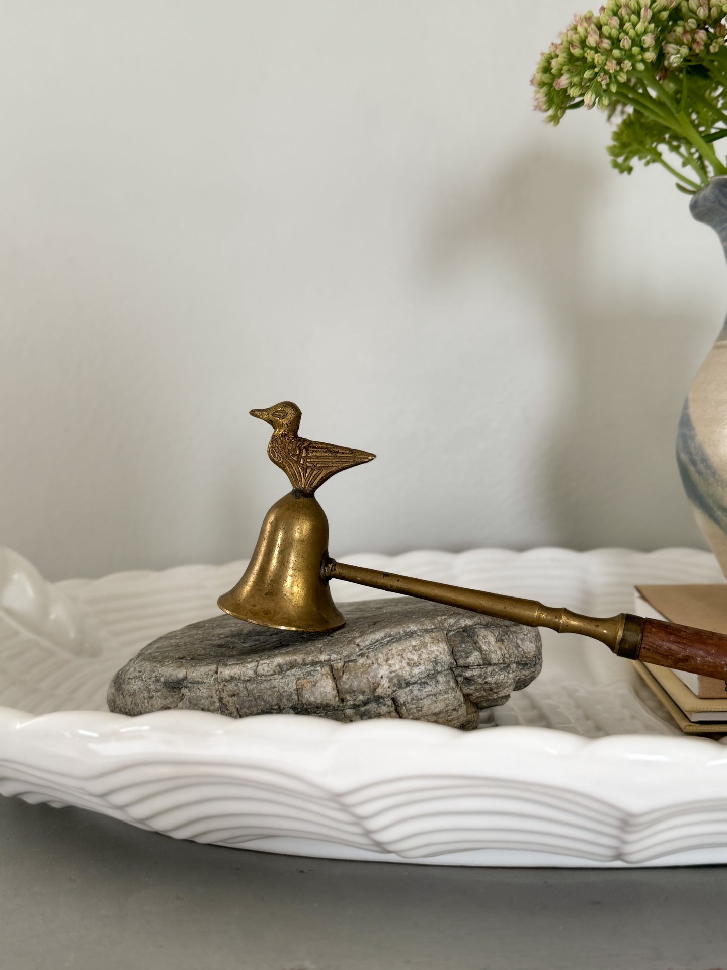 Vintage Brass Bird Candle Snuffer with Wooden Handle