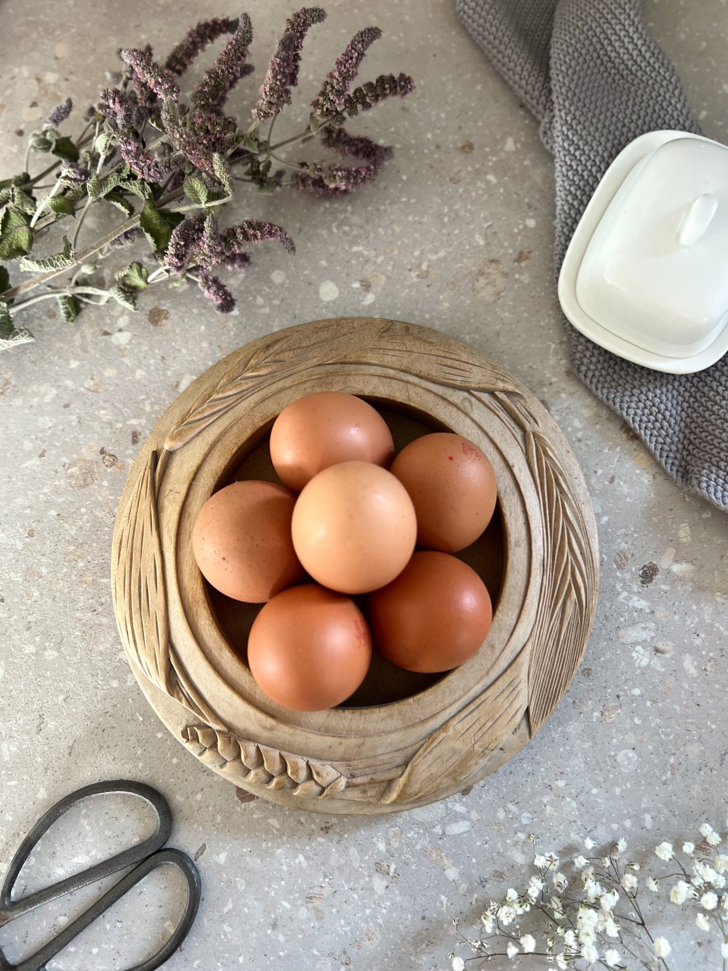 Antique Victorian Hand-Carved Pine Butter Dish