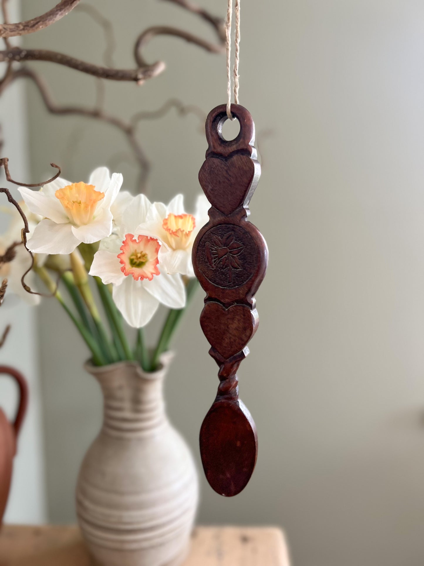 Cennin Pedr • Daffodil Intricately Carved Vintage Welsh Love Spoon