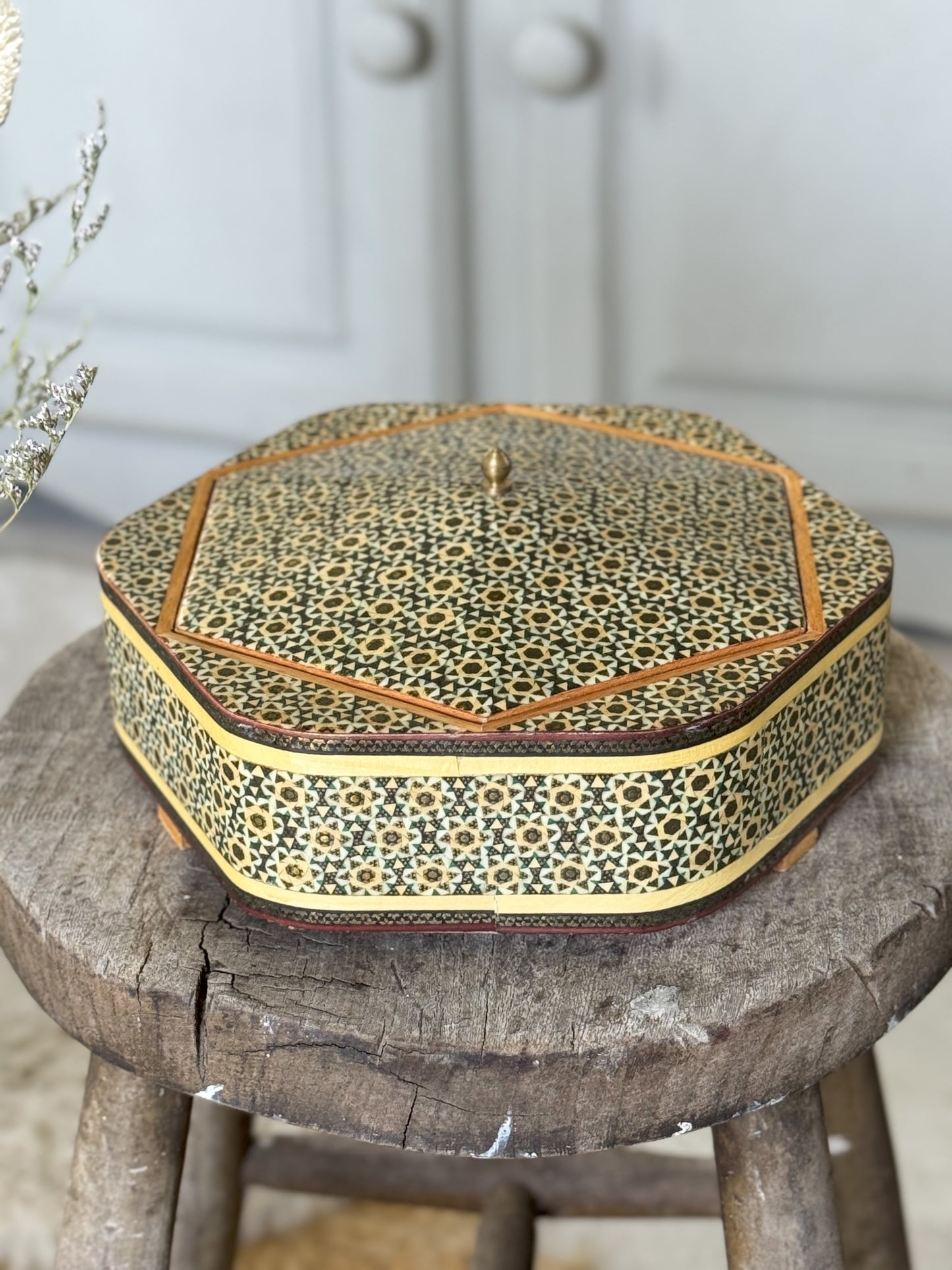 Vintage Khatamkari Persian Marquetry Wooden Box • Floral Design
