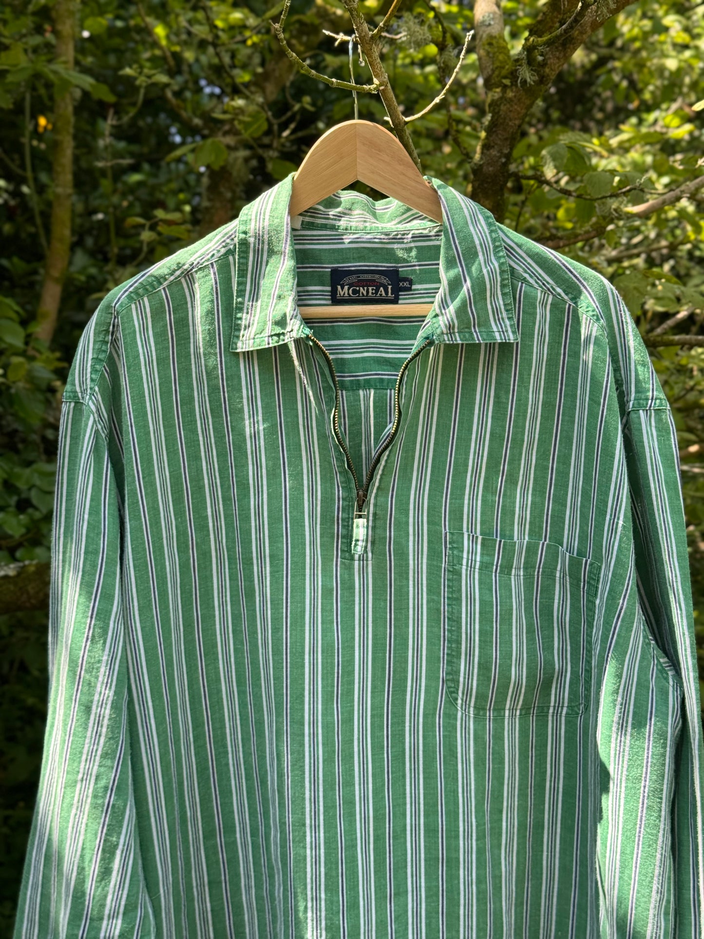 Vintage McNeal Green Striped Linen Tunic (Size XXL)