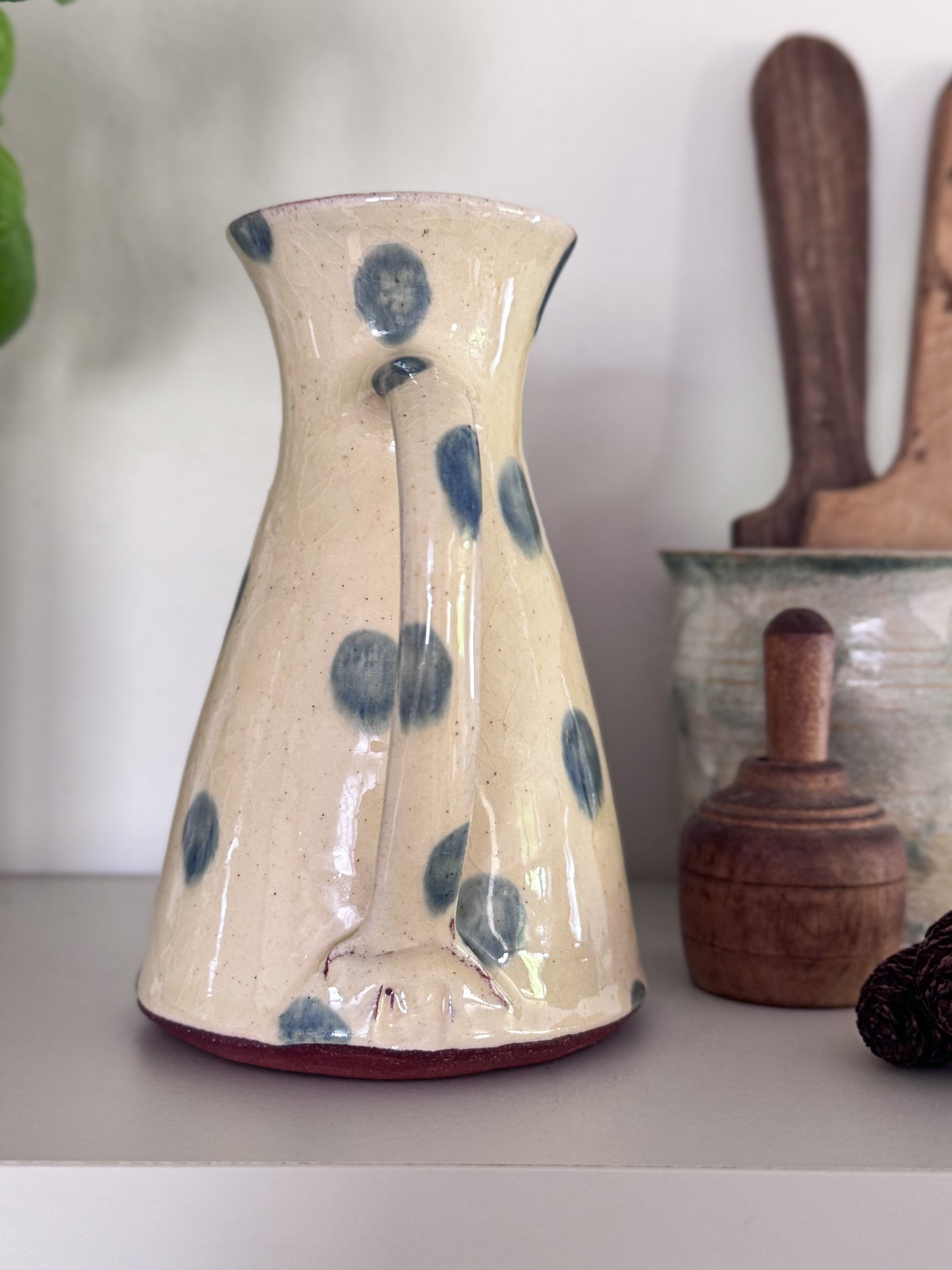 Vintage Cream & Blue Polka Dot Slipware Jug
