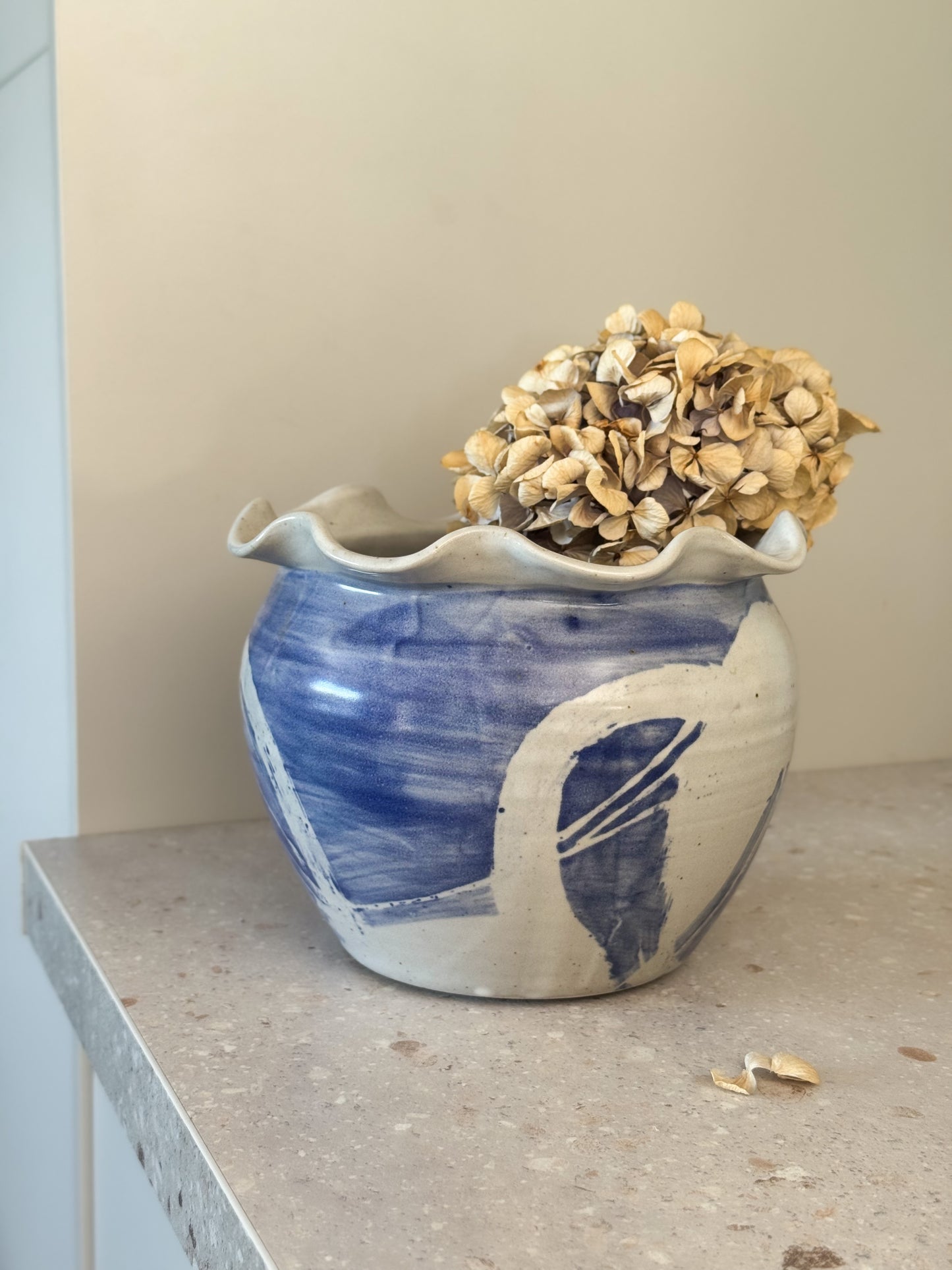 Rare Large Studio Pottery Scalloped Planter by Monkleigh Pottery, North Devon