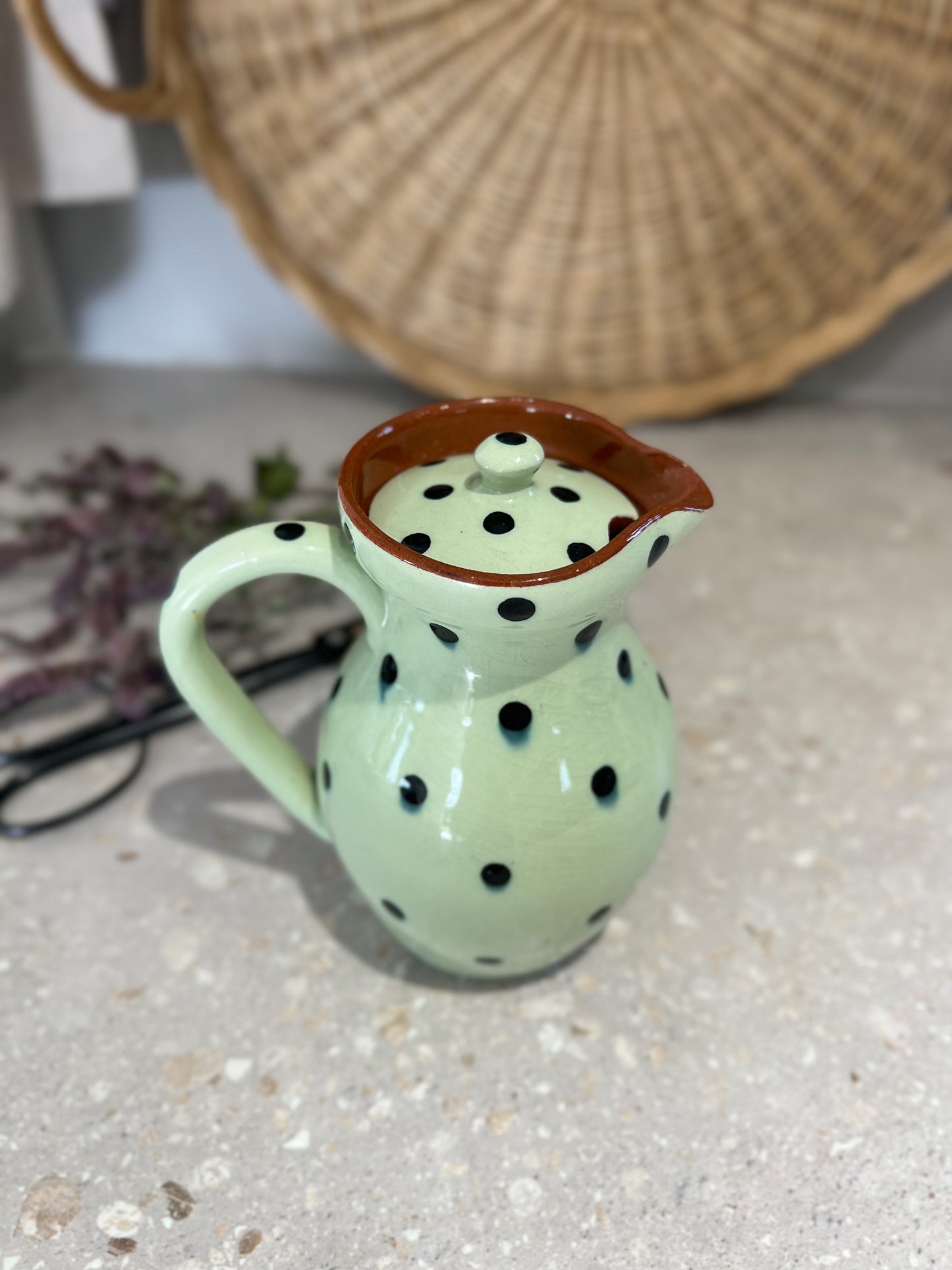 Vintage Babbacombe Torquay Glazed Mint Green Polka Dot Jug