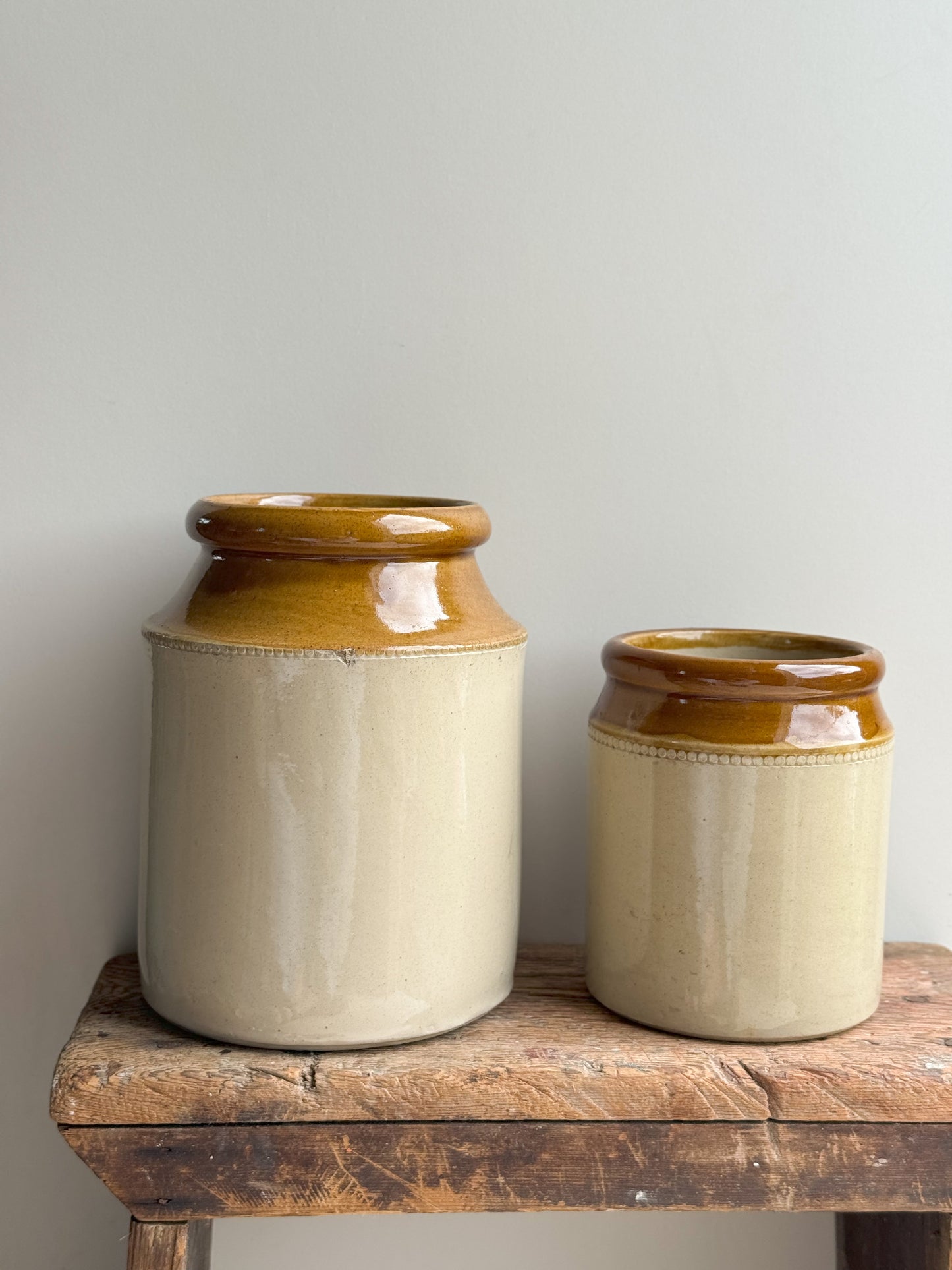 Pair of Antique Stoneware Crock Pots