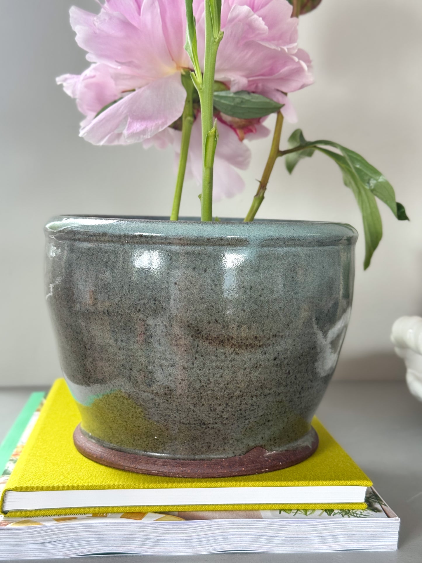 Vintage Studio Pottery Planter • Sea-Toned Glaze