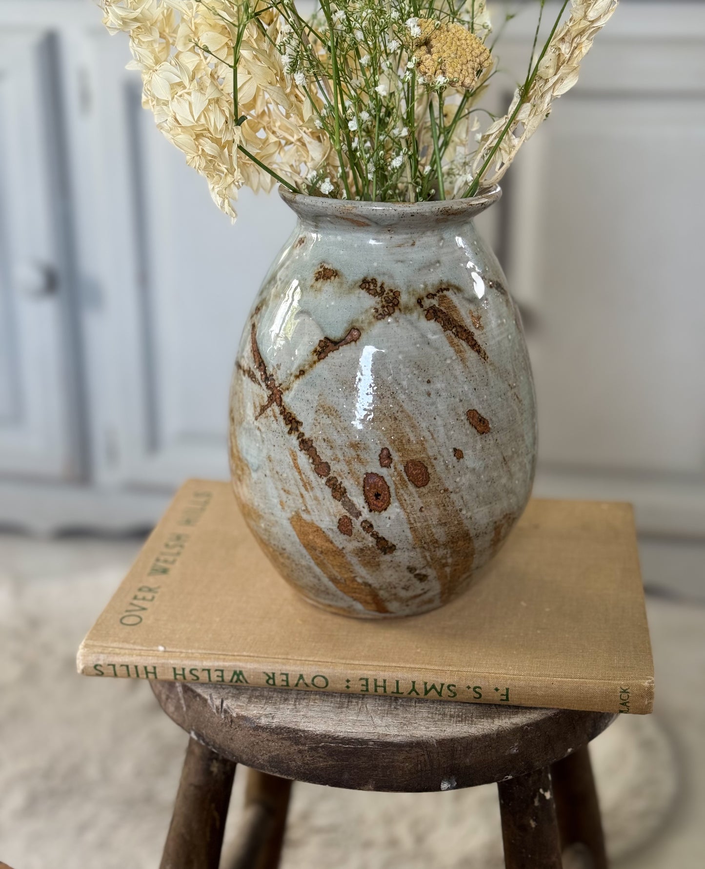Large Abstract Studio Pottery Drip Glaze Vase