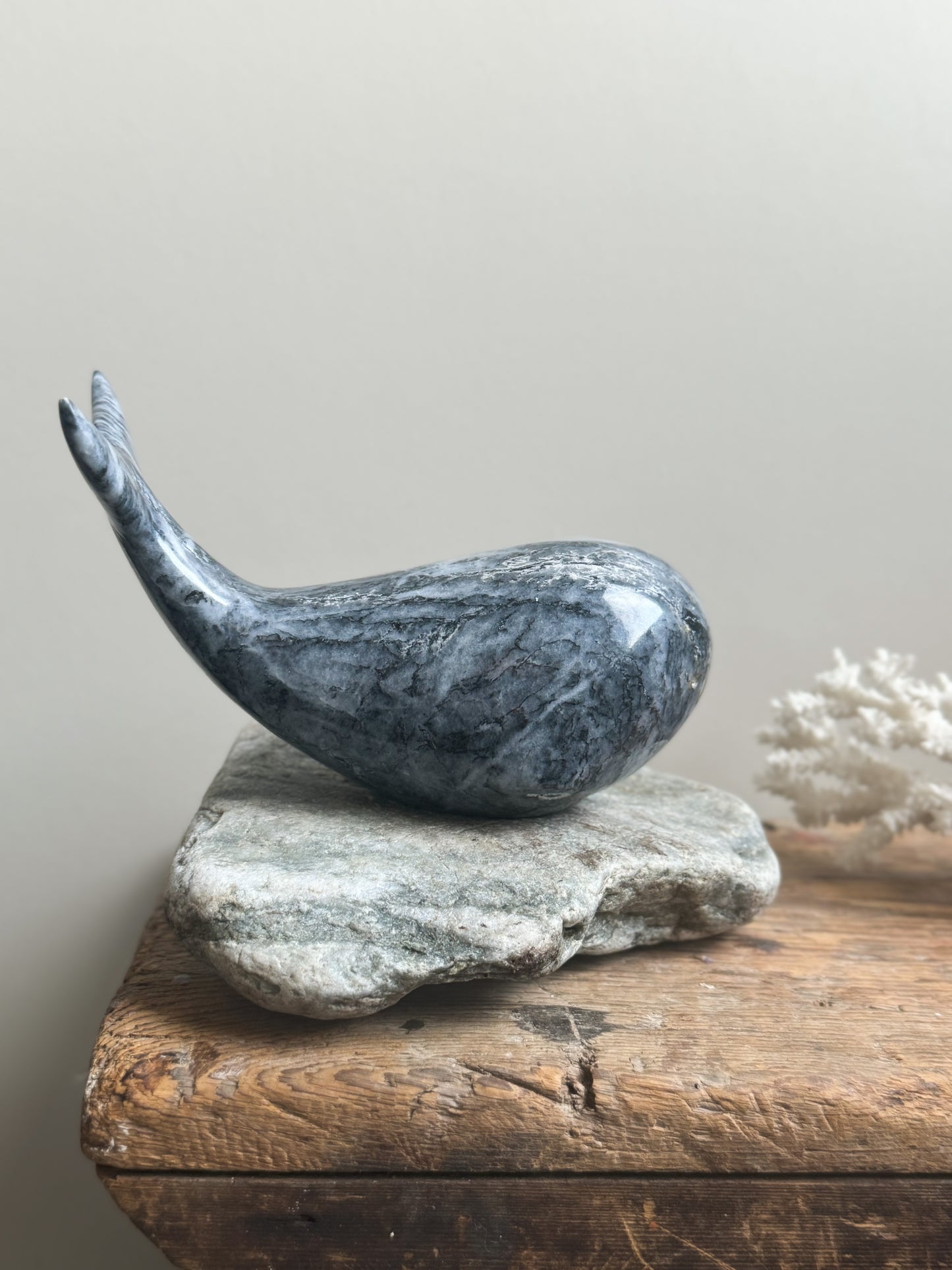 Vintage Hand-Carved & Polished Black Onyx Whale