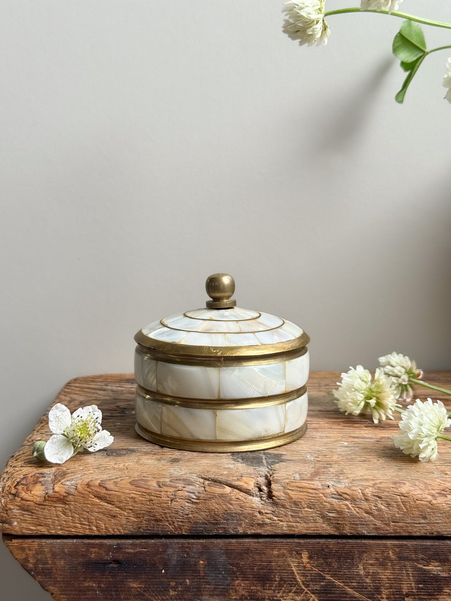 Vintage Brass & Mother of Pearl Trinket Box • Jewellery Box