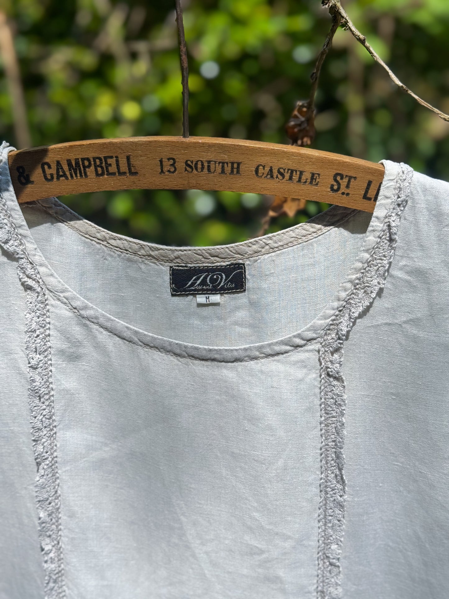 Vintage Gathered Linen Pocket Tunic – by Aurea Vita, Size M