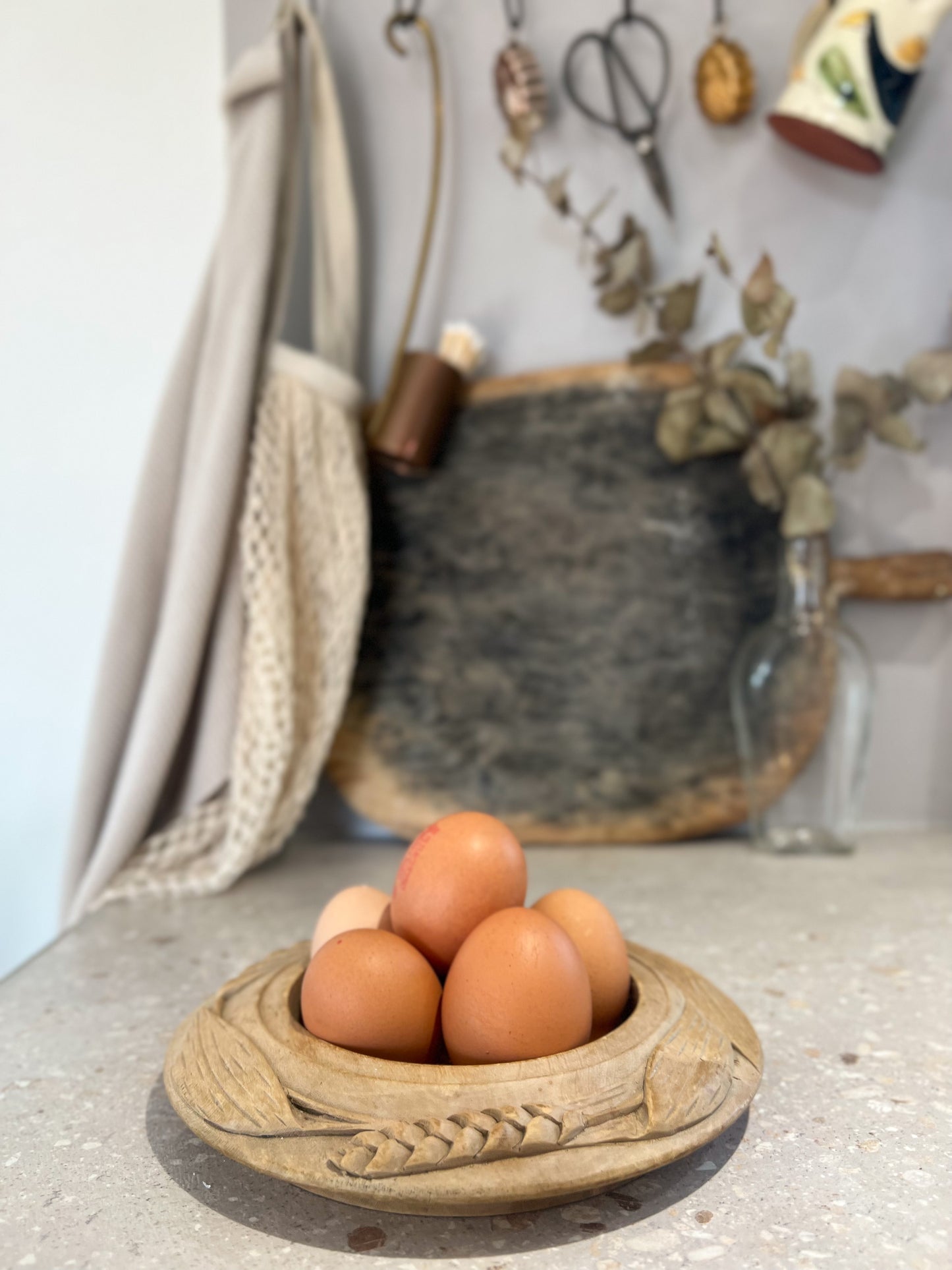 Antique Victorian Hand-Carved Pine Butter Dish