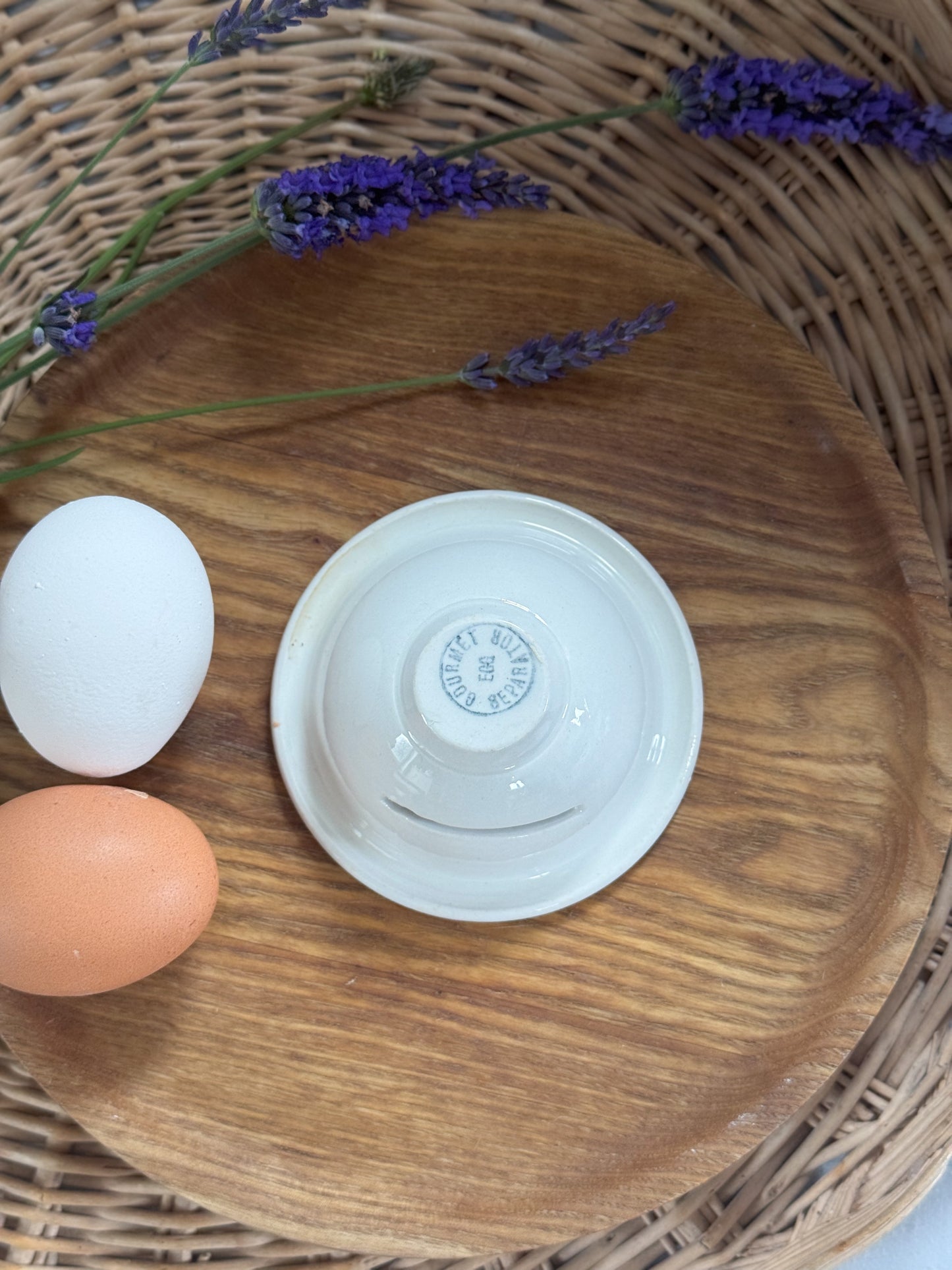 Vintage Glazed Stoneware Egg Separator