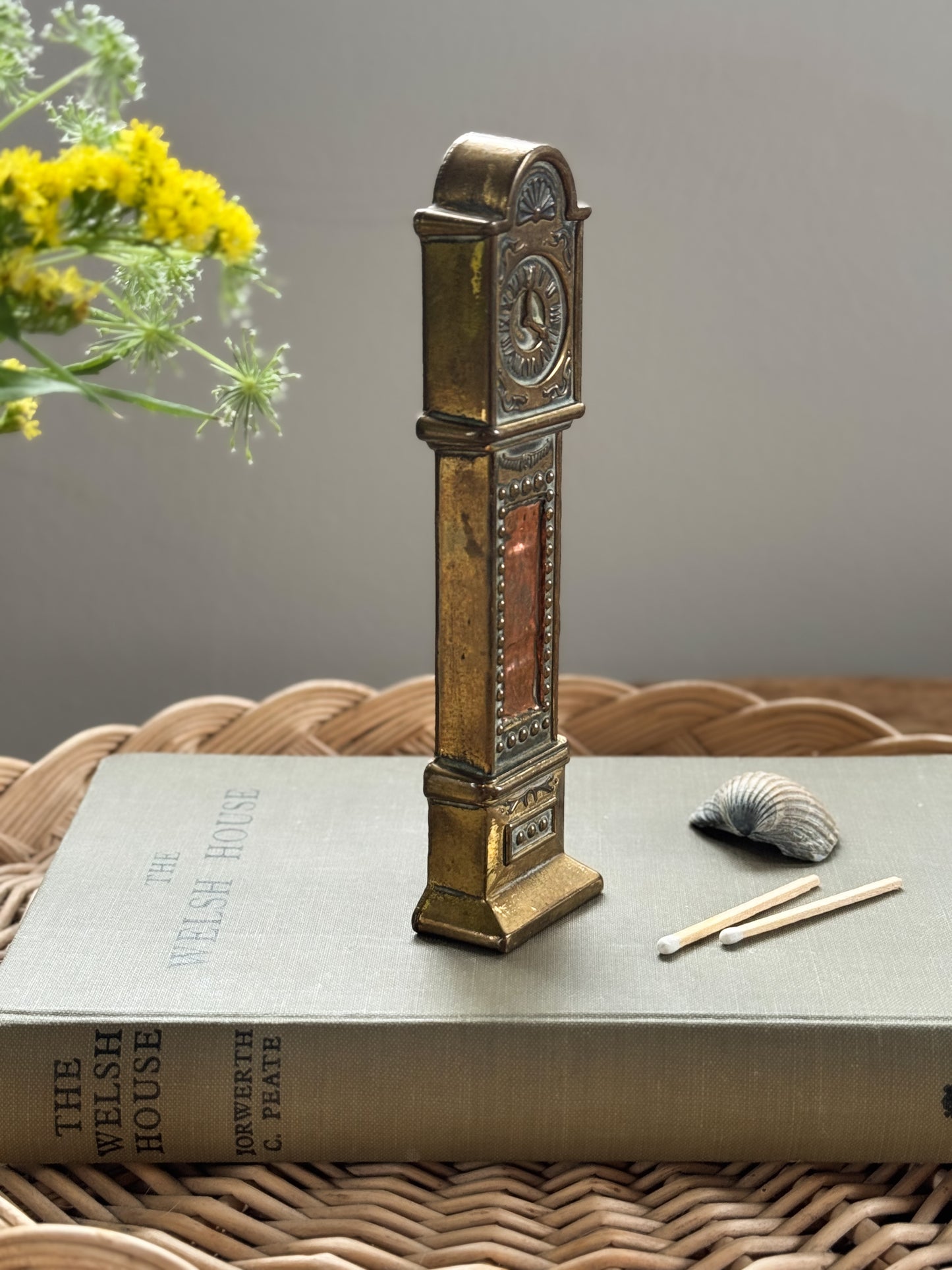 Vintage 1950s Solid Brass Grandfather Clock Ornament