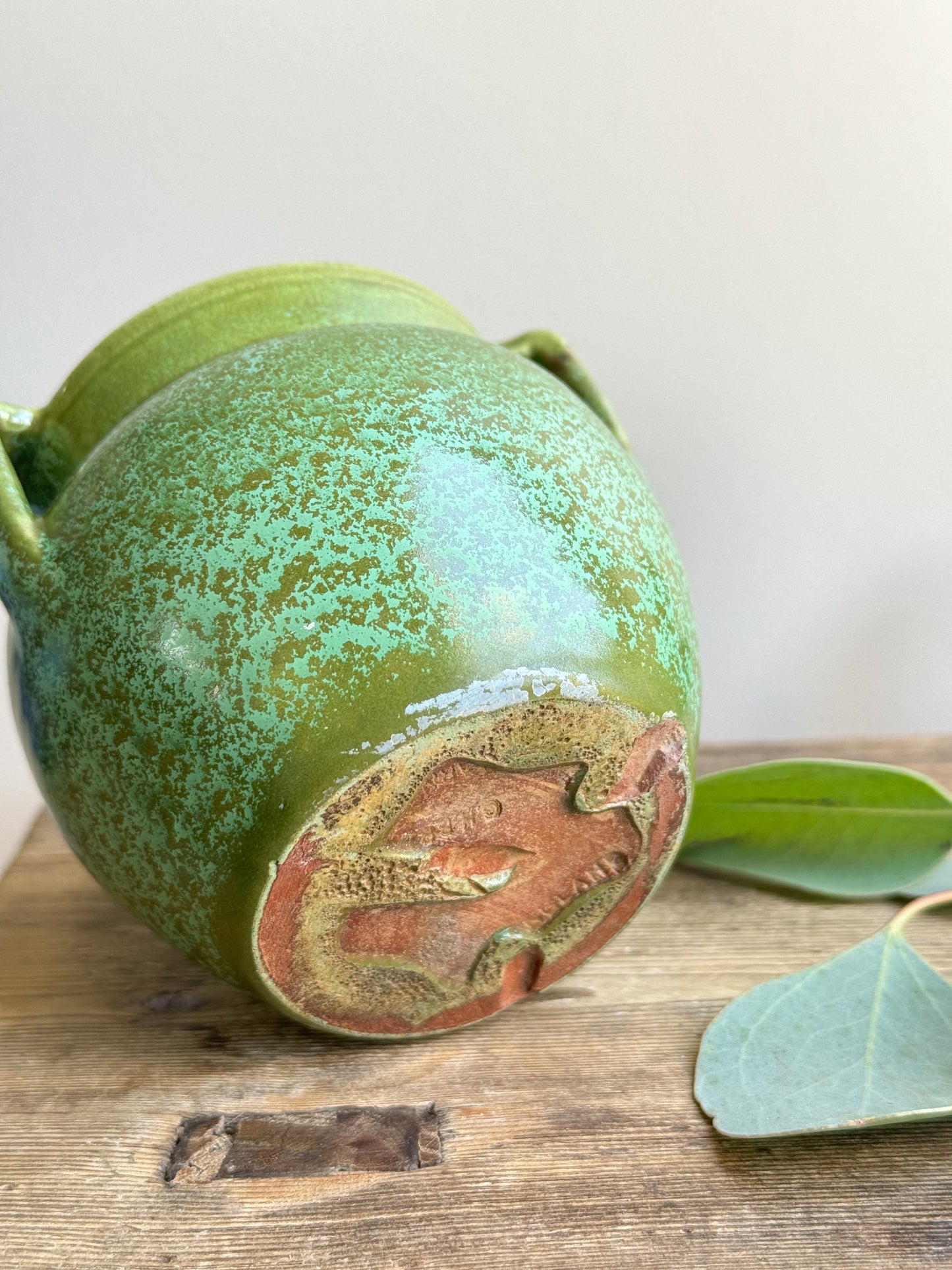 Antique Green Glazed 3 Handled Pot