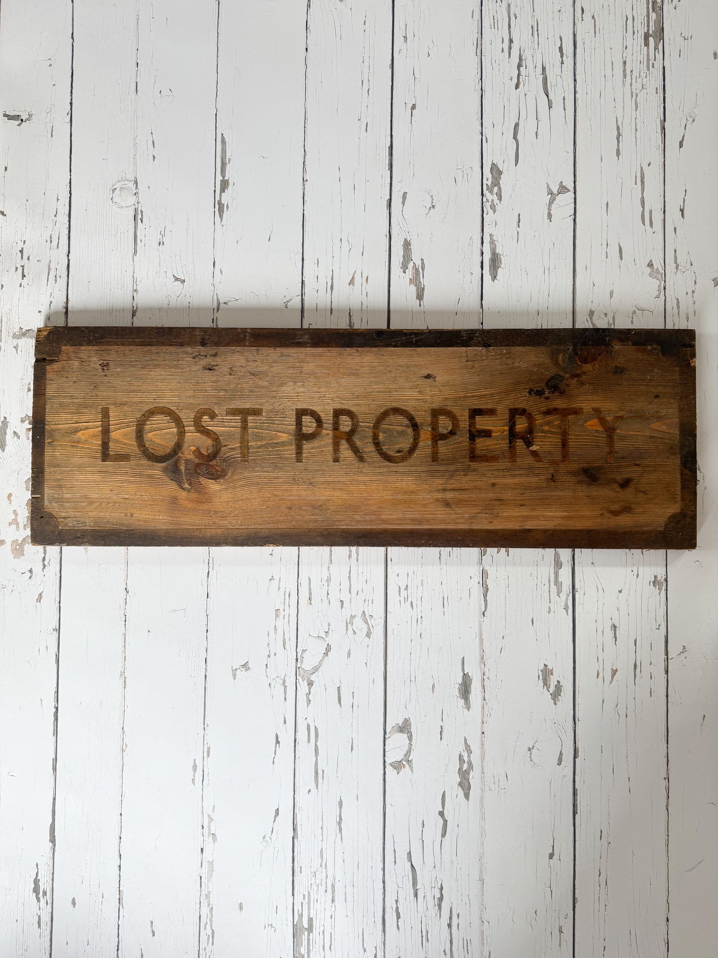 Vintage Large Handmade Wooden ‘Lost Property’ Sign from Railway Station or Public Building