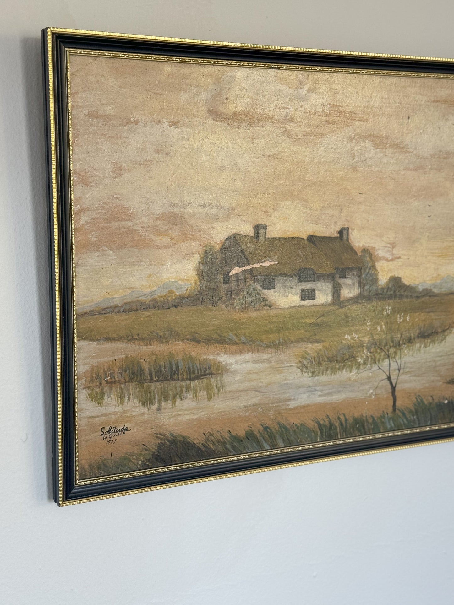 Vintage Original Framed Oil on Board, ‘Solitude’, W.Gower, 1977 | Thatched Cottage