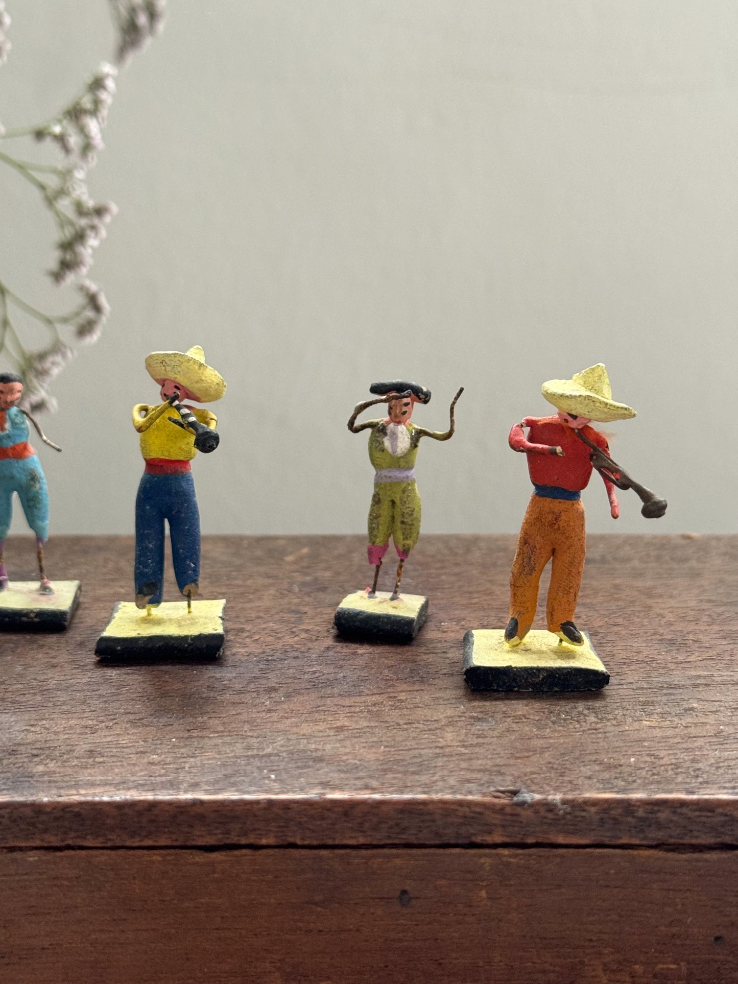 Vintage Handmade Mexican Folk Art Miniature Clay Figures - Set of 5