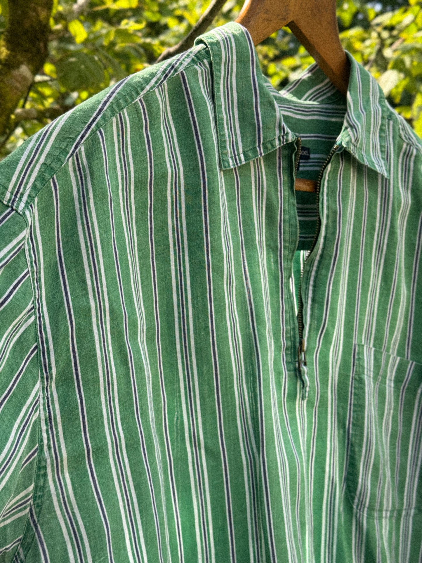 Vintage McNeal Green Striped Linen Tunic (Size XXL)