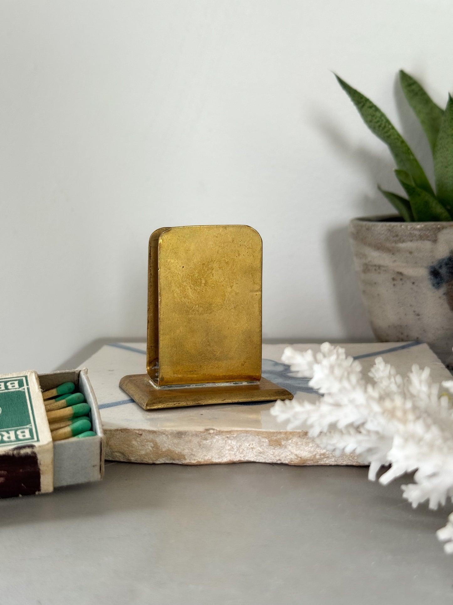 Antique Handmade Solid Brass Match Box Holder