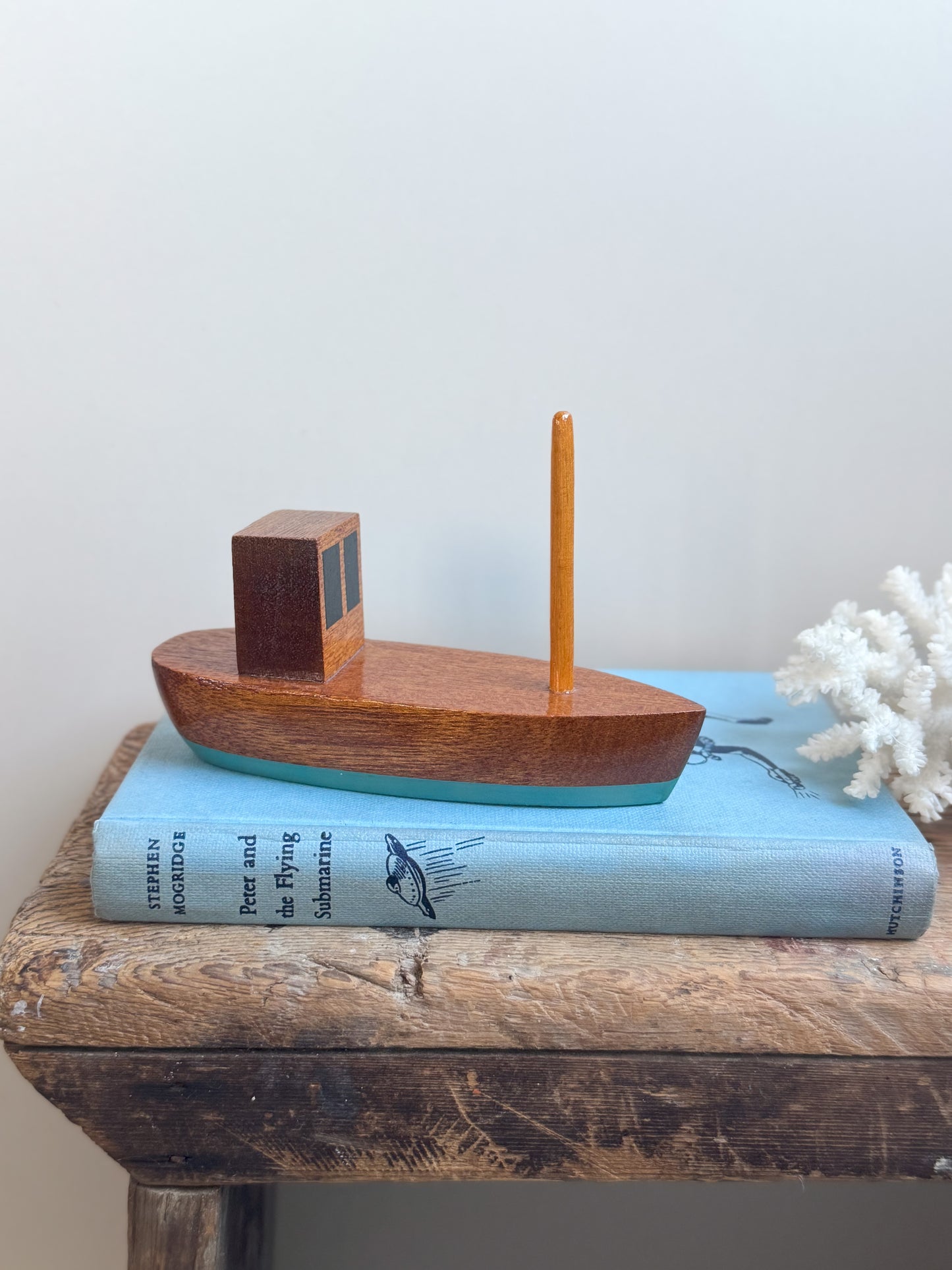 Vintage Midcentury Handmade Wooden Fishing Boat
