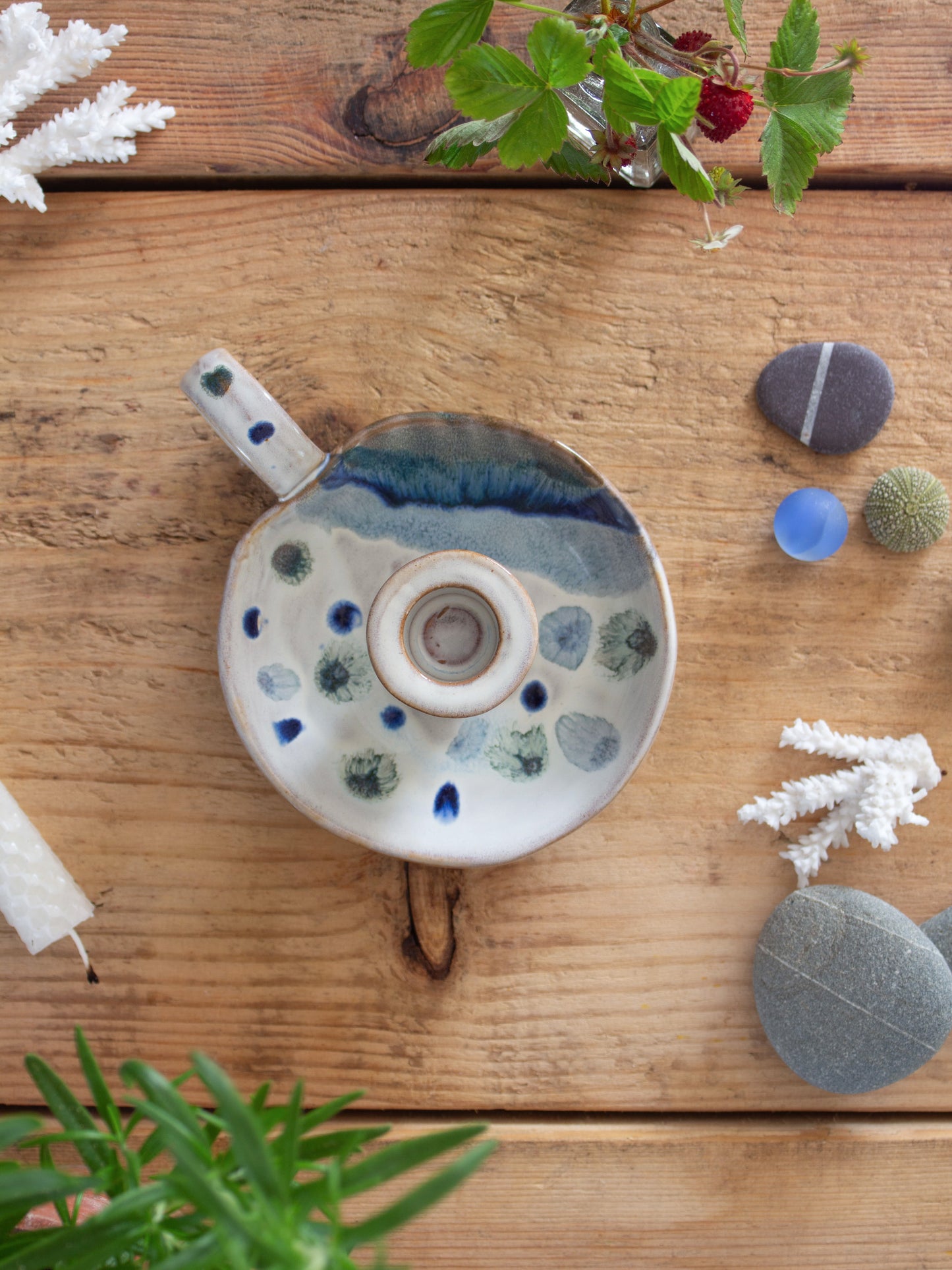 Vintage Studio Pottery Ocean Glaze Abstract Chamberstick