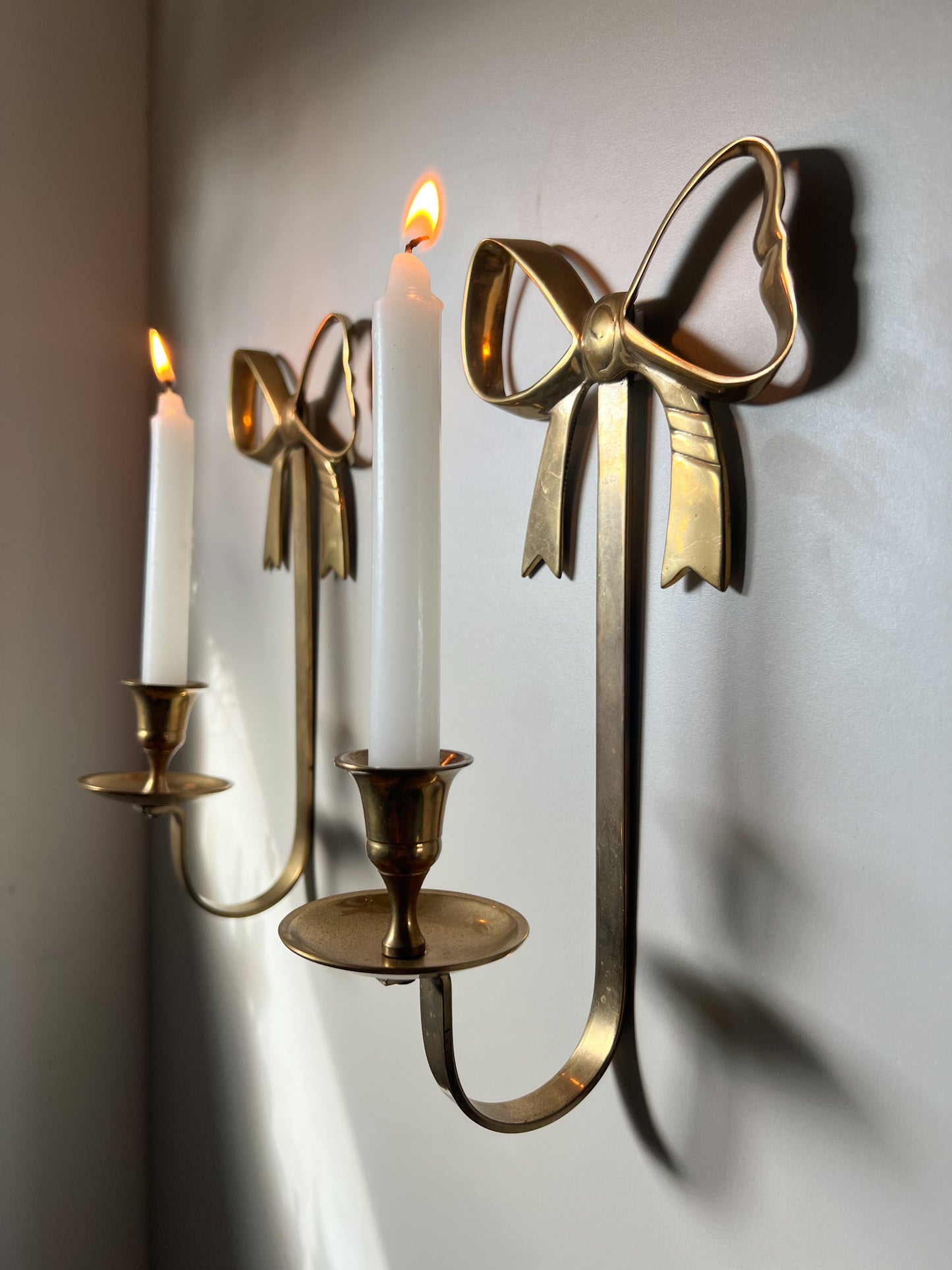 Pair of Vintage Indian Brass Bow Sconces