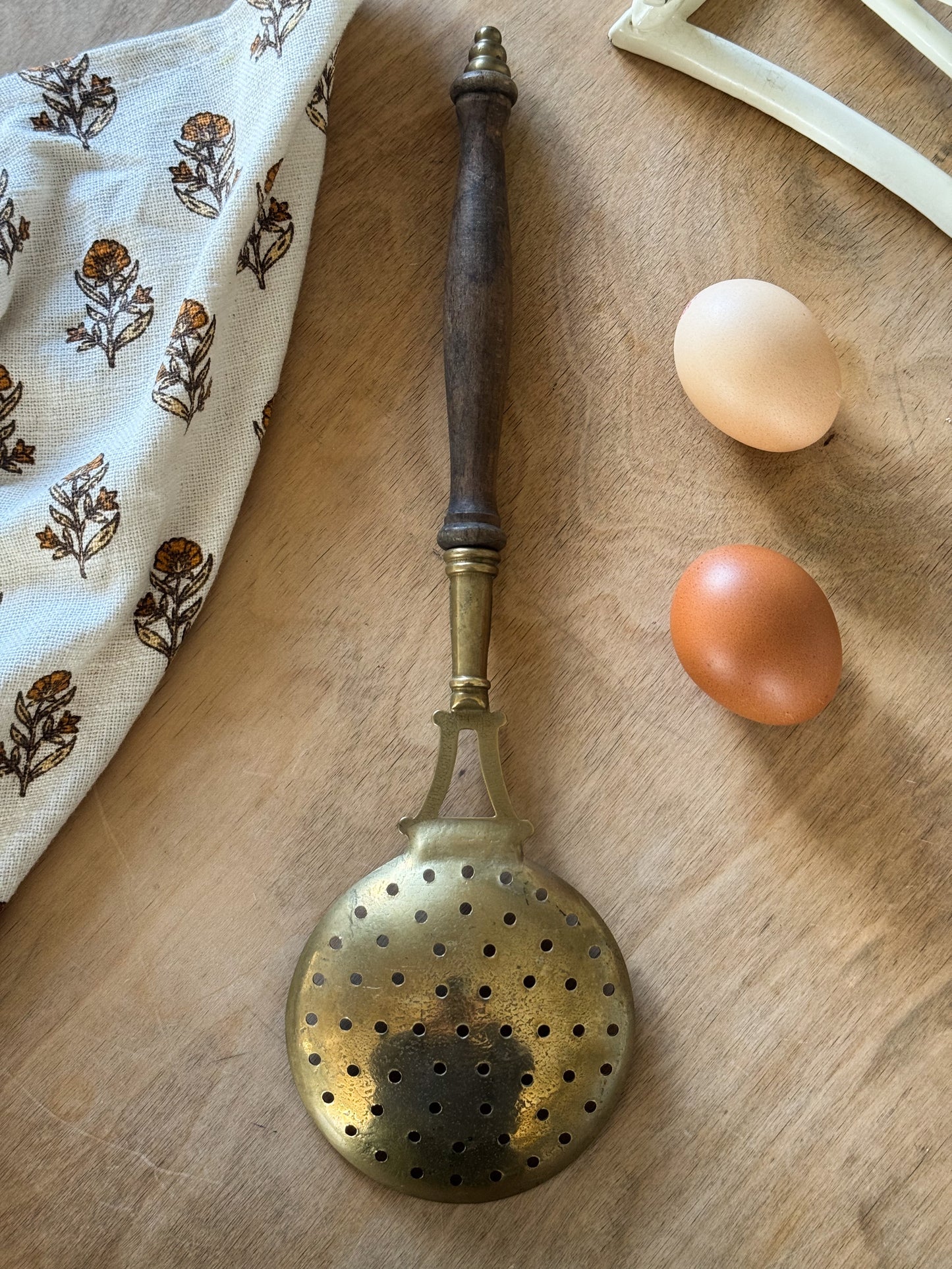 Vintage Brass & Wooden Strainer Spoon