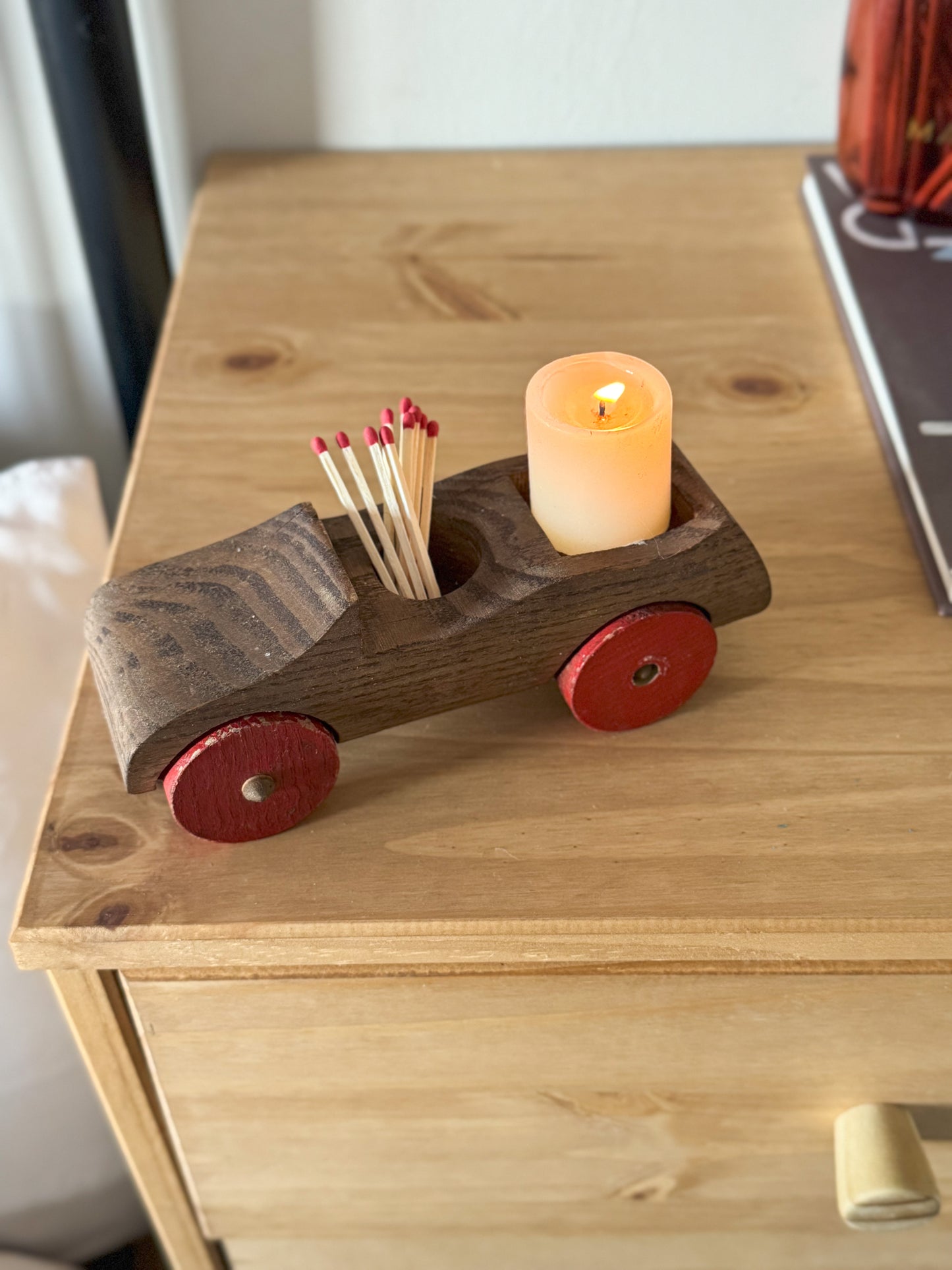 Vintage Handmade Wooden Toy Racing Car