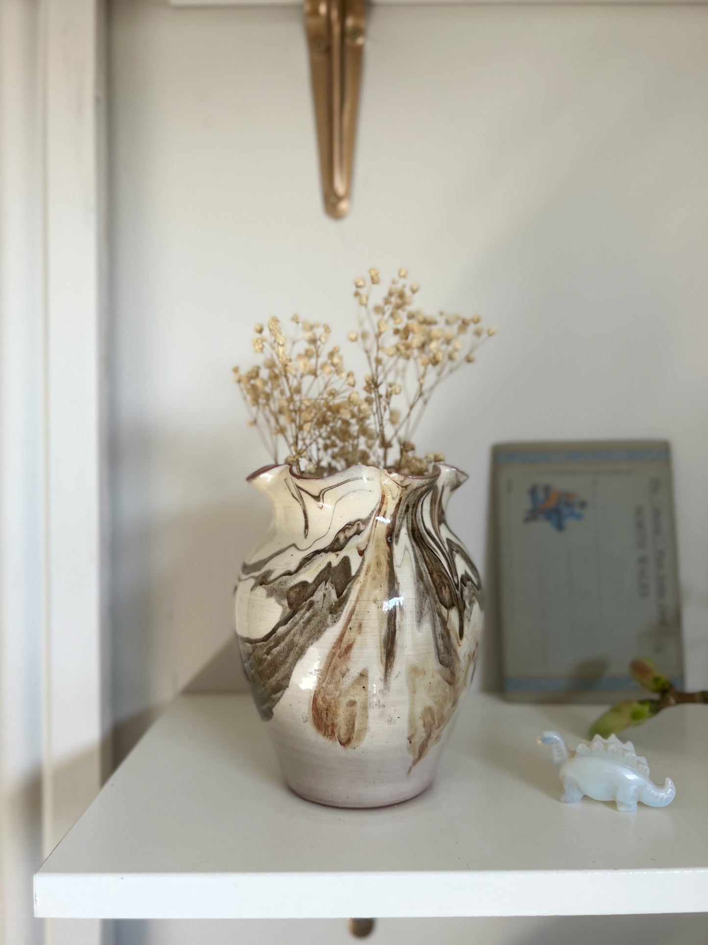 Scalloped Top Slipware Marbled Vase