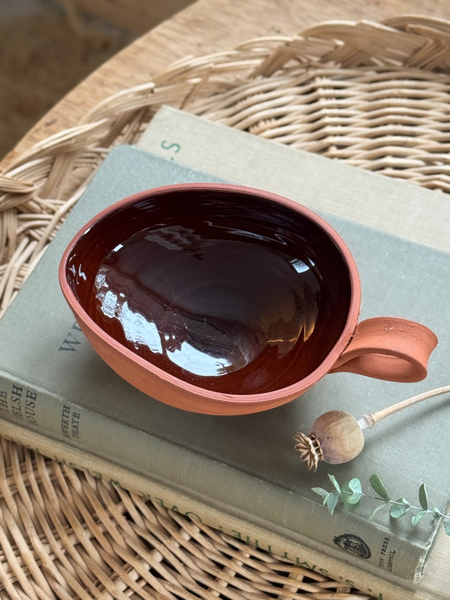 Vintage Handmade Glazed Terracotta Candle Bowl