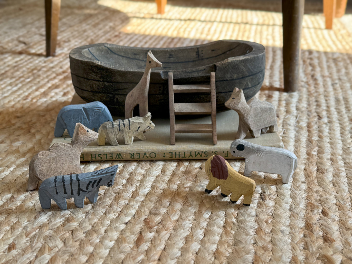 Vintage Folk Art Wooden Hand-Carved Noah’s Ark