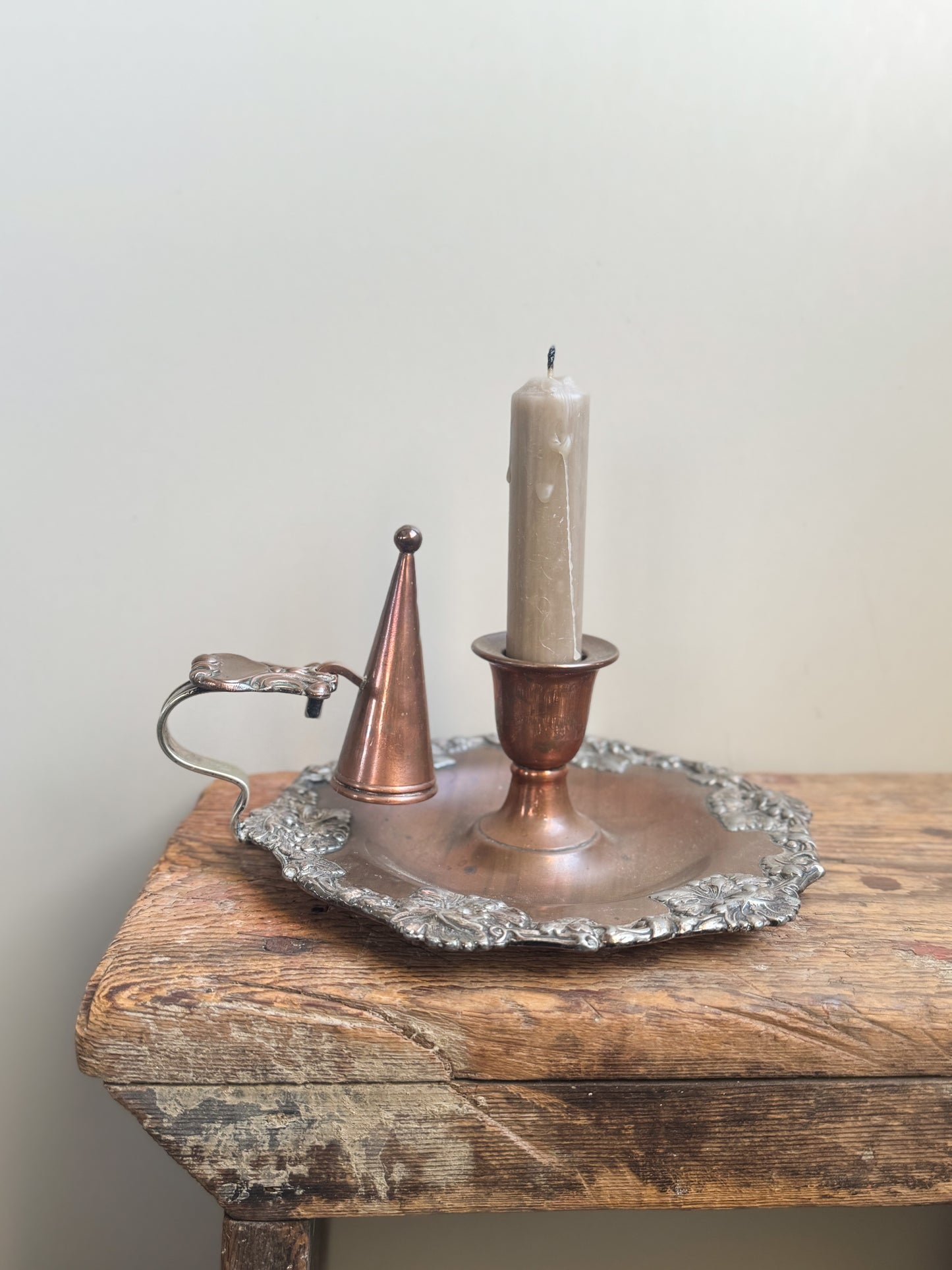 Antique Copper Chamberstick & Candle Snuffer