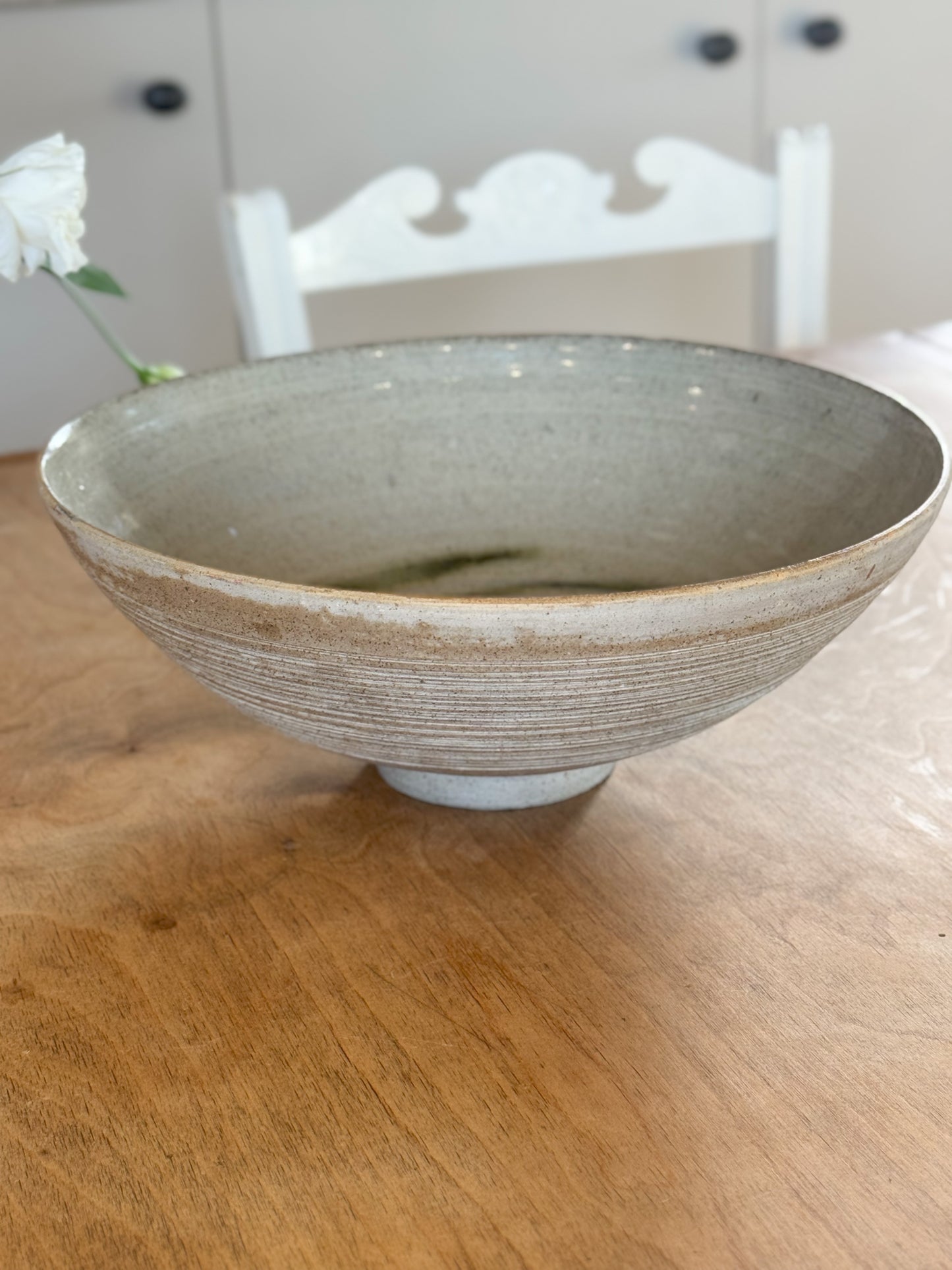 Large Studio Pottery Neutral Olive Green Swirl Bowl