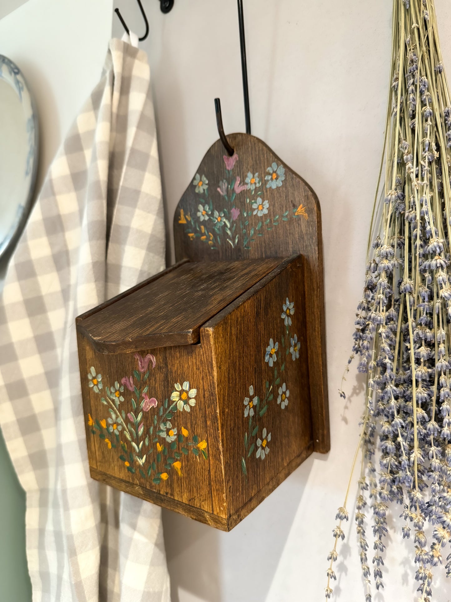 Folk Art Hand-Painted Floral Candle Box • Salt Box