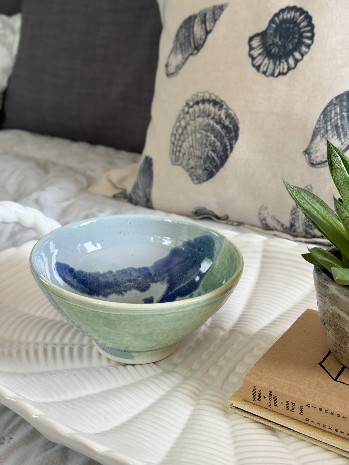 Vintage Studio Pottery Blue & Green Abstract Painterly Bowl