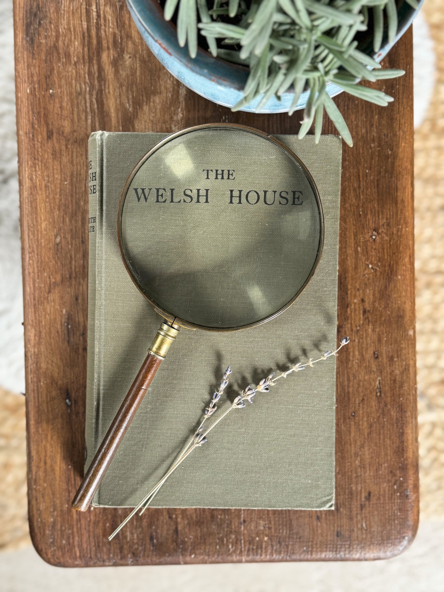 Large Antique Brass Magnifying Glass with Wooden Handle