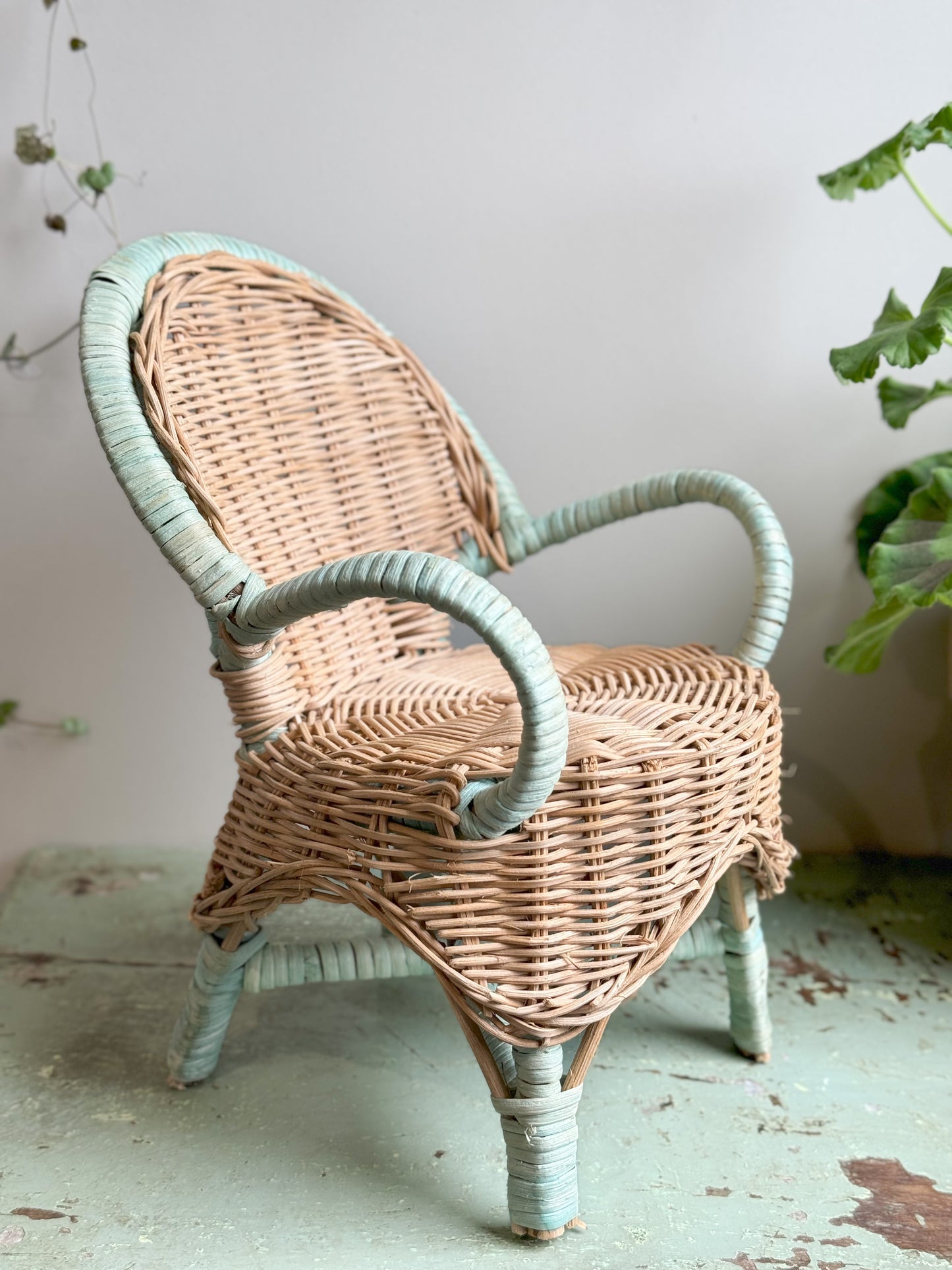 Vintage Wicker Dolls Chair • Plant Stand