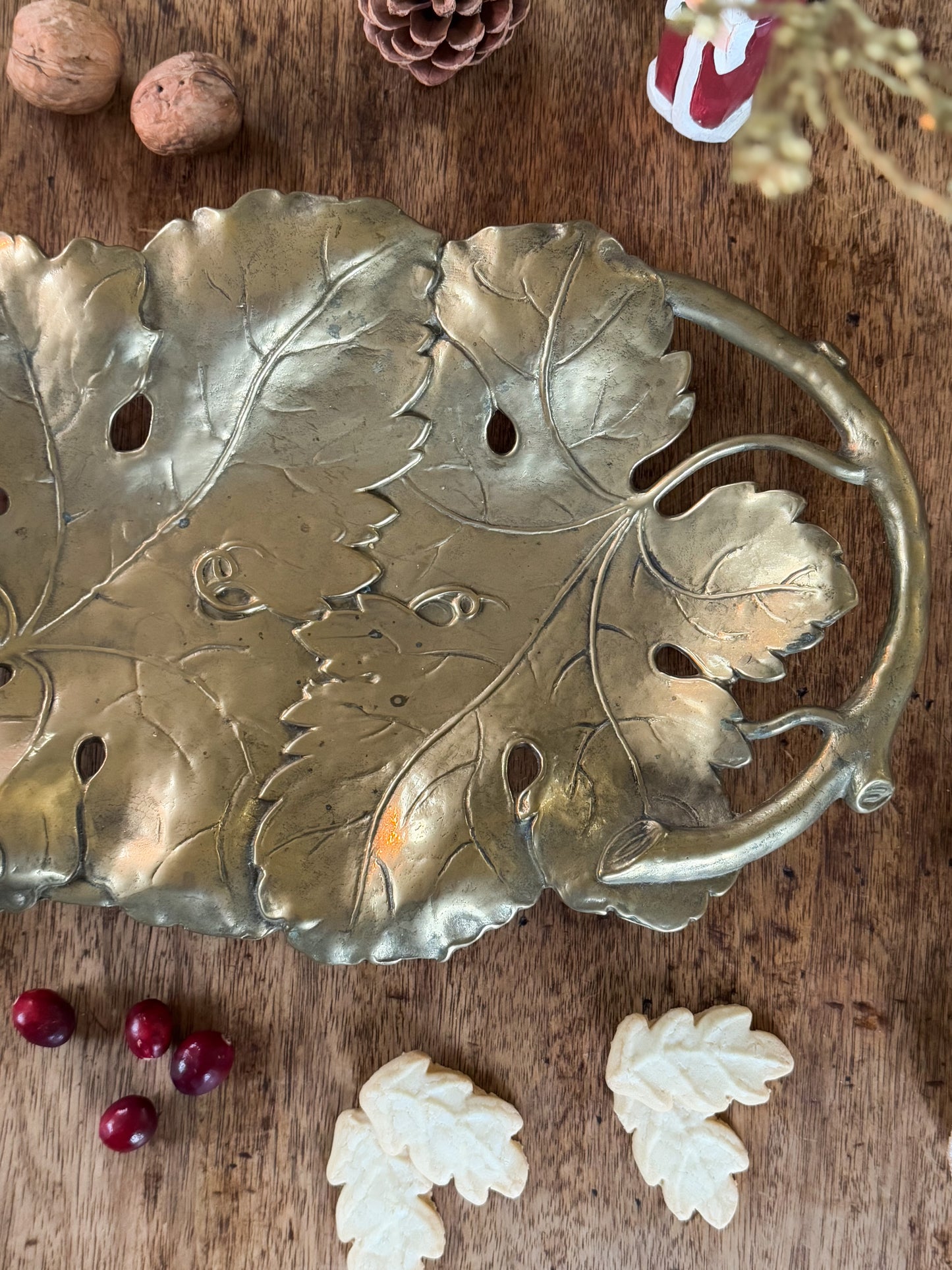 Antique Art Nouveau Solid Brass Leaf Serving Dish