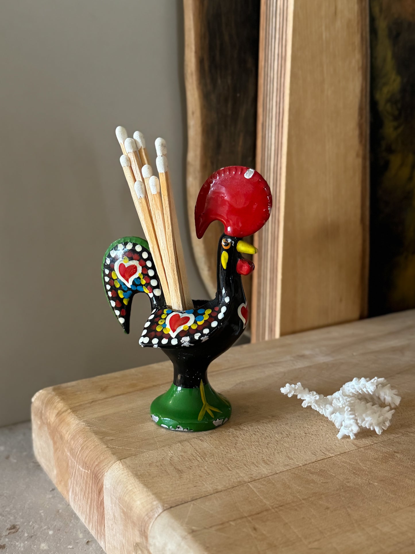 Vintage Portuguese Enamel Rooster Pot