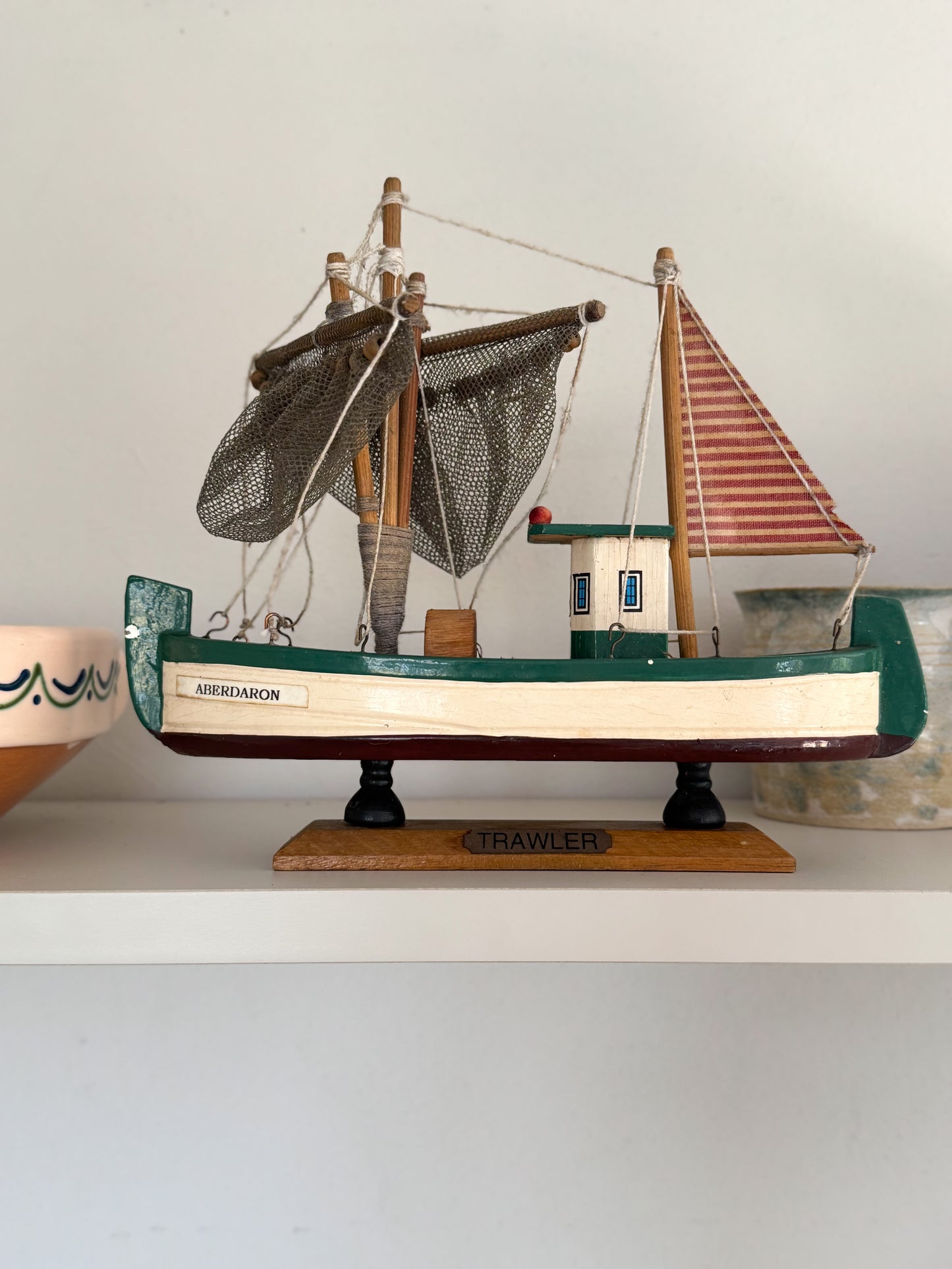 Vintage Handmade Wooden ‘Aberdaron Trawler’ • Welsh Fishing Boat