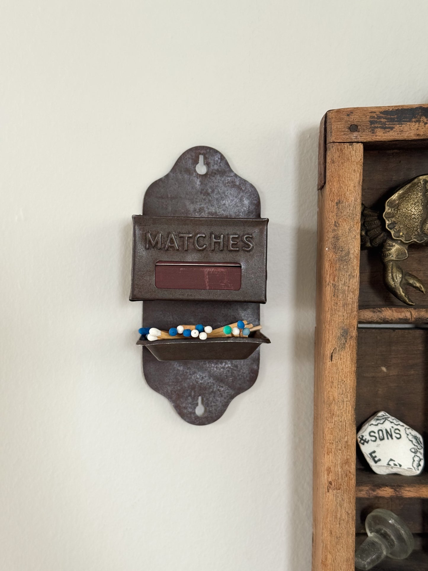 Antique Tin Wall-Mounted Match Box Holder by Hudson Scott & Sons, c.1905
